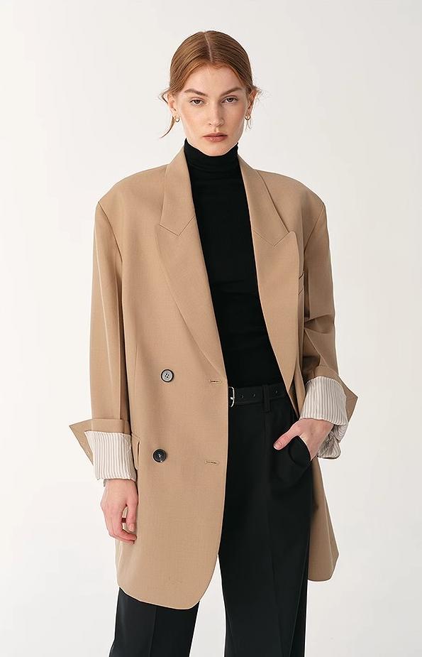 Women's high-density fine silk wool peaked lapel suit jacket-1