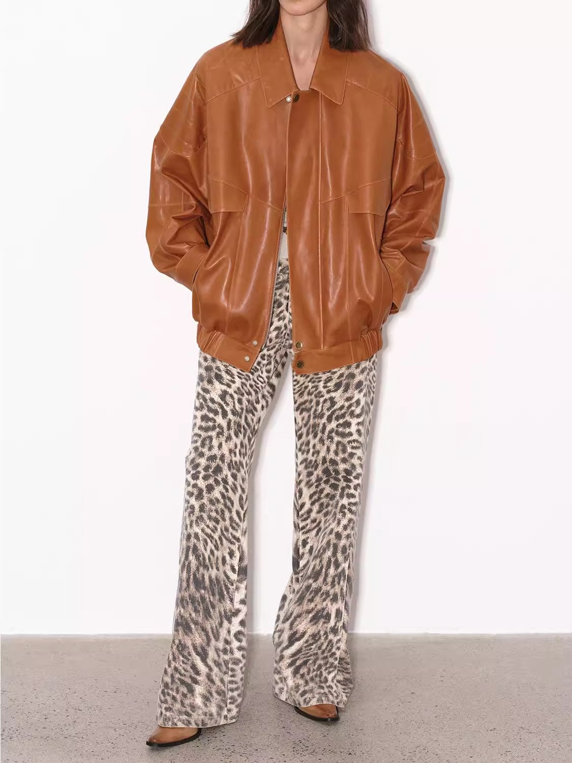 Vintage distressed waxed sheepskin silhouette lapel leather jacket “Rebel”-4