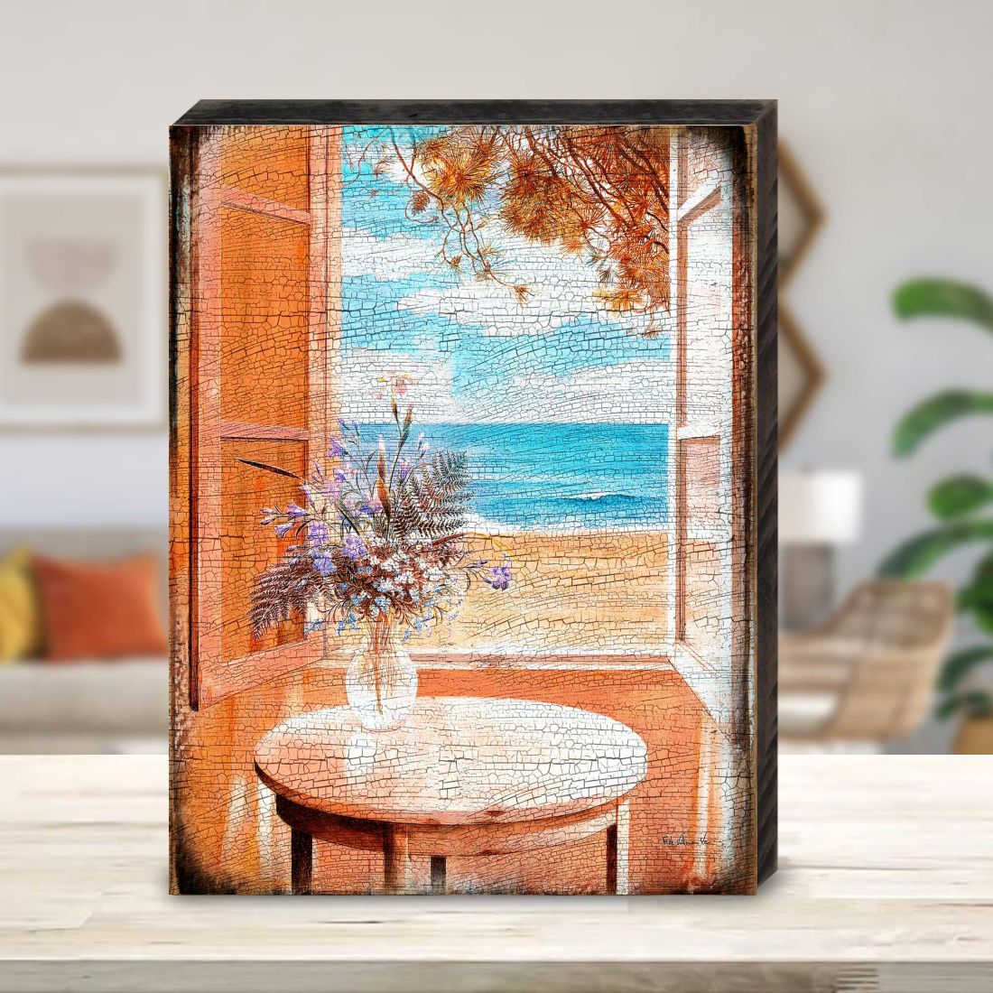 South Perth Window View Wooden Coastal Wall Art by Nature Wonders - Coastal Sea-Life Decor - 95313B