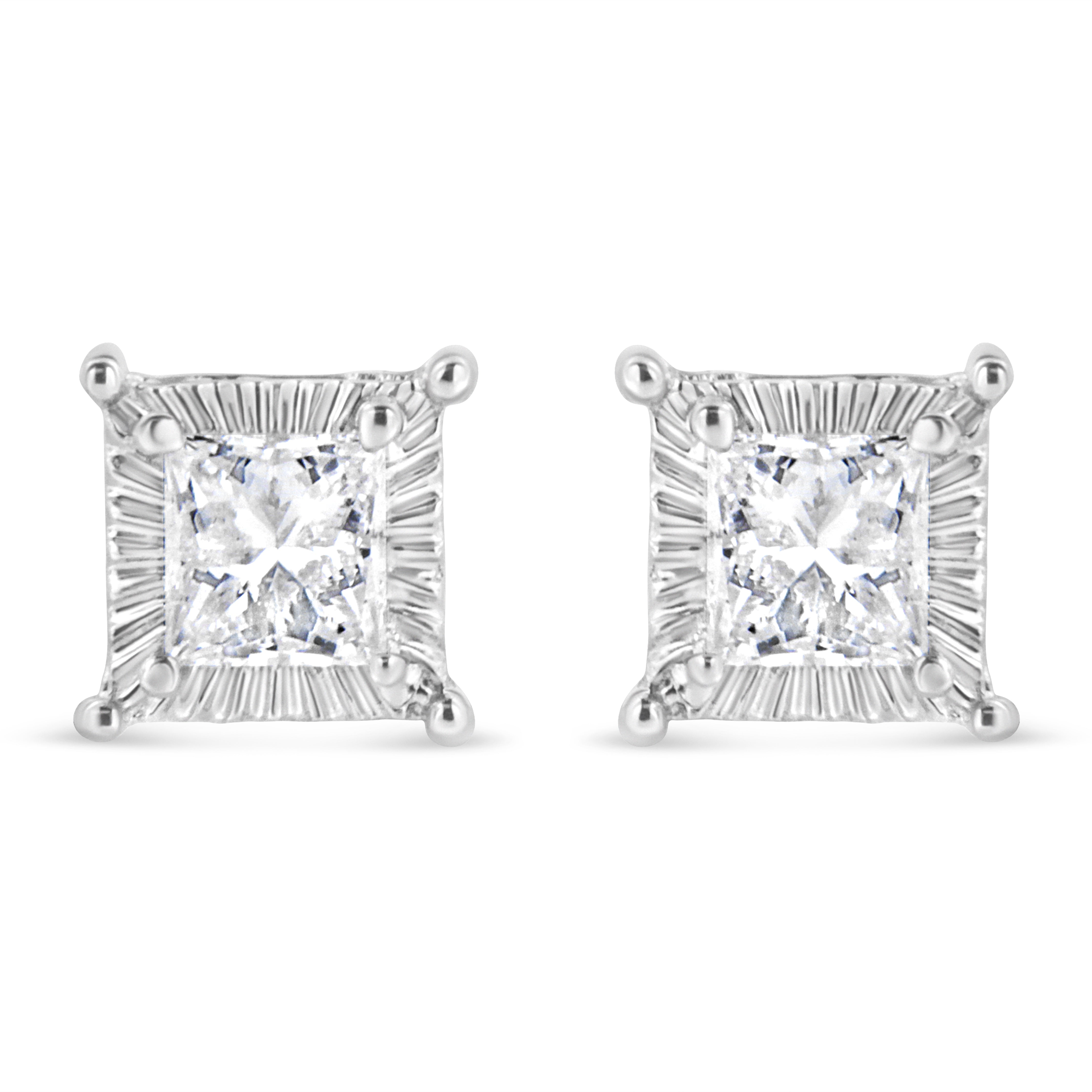 .925 Sterling Silver 1/2 Cttw Princess-Cut Diamond Stud Earring (I-J Color, I2-I3 Clarity)