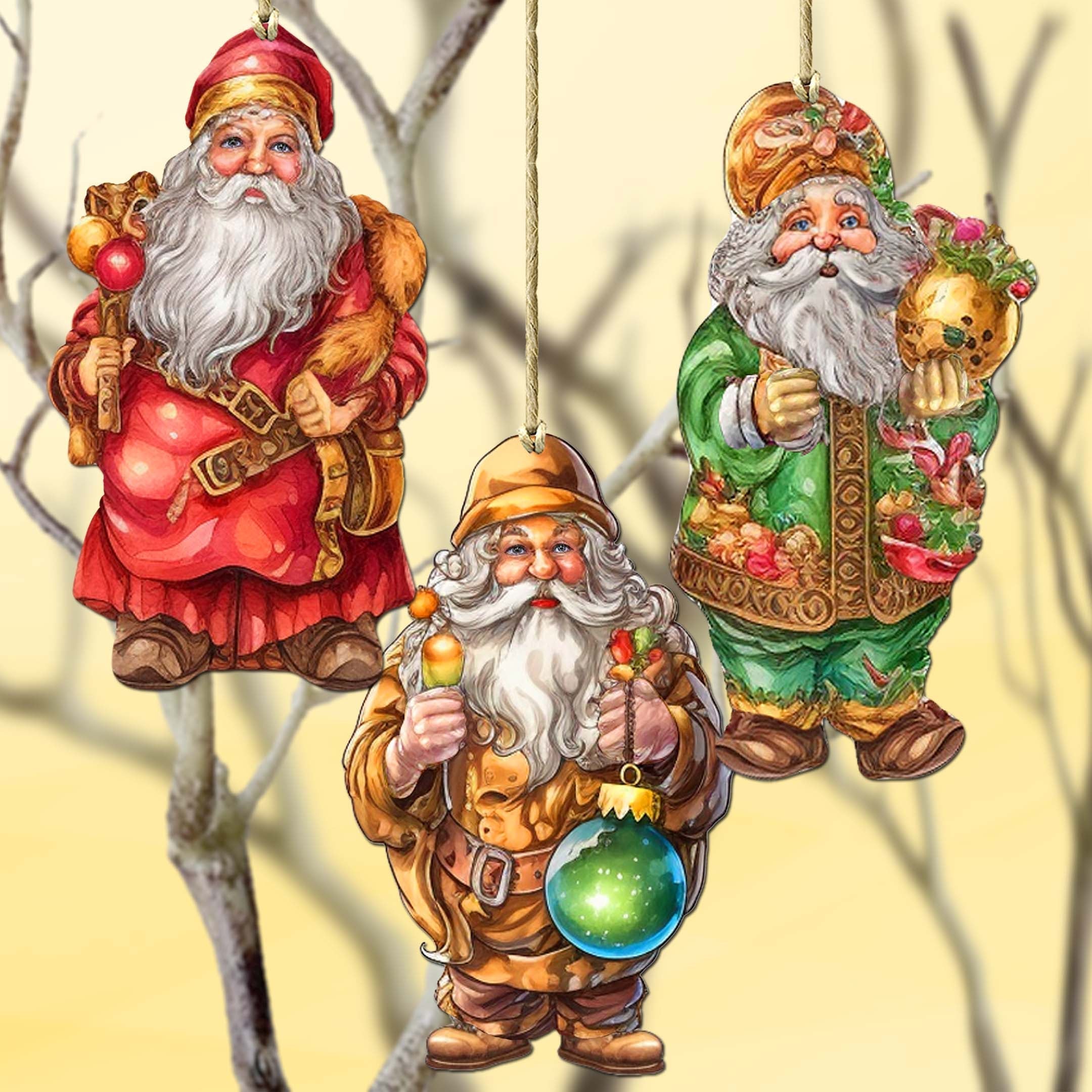 Colorful Santa Decorative Wooden Ornaments Set of 3 by G. Debrekht - Christmas Decor - 8091050-2-S3