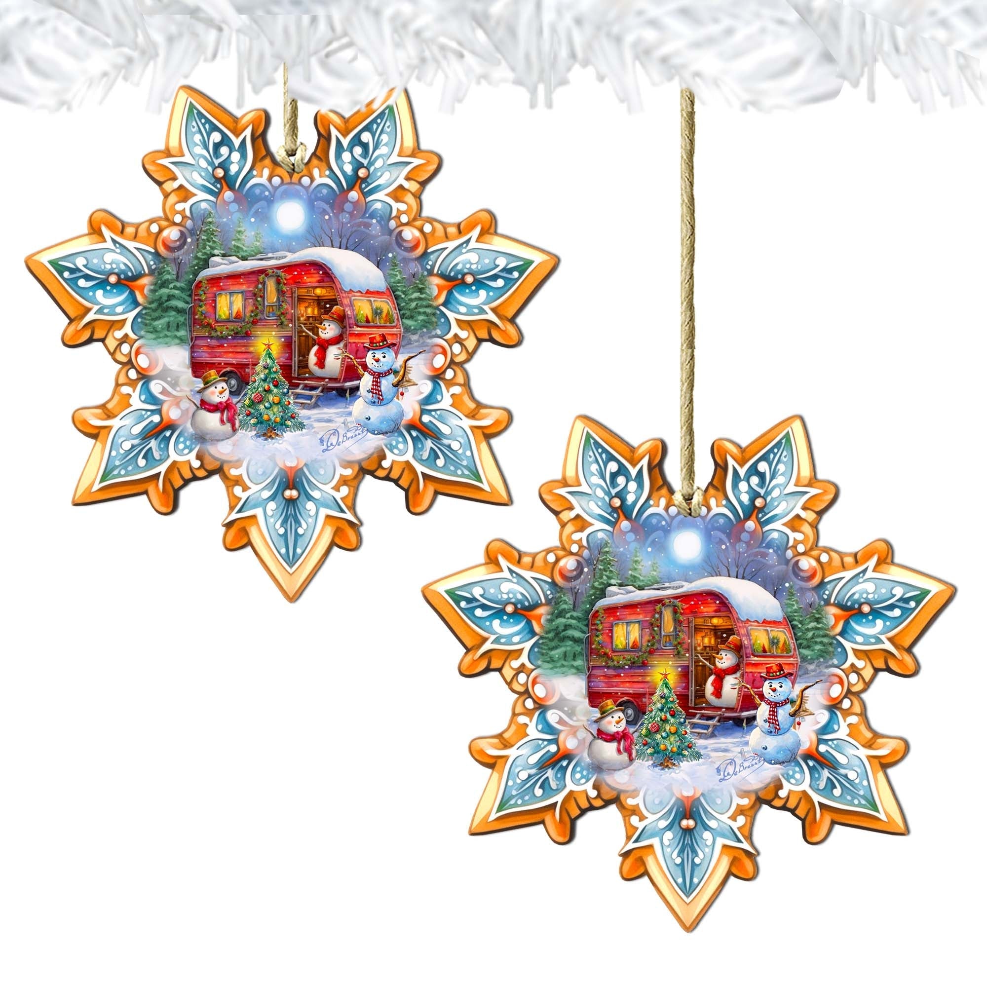 Snowman's Family Snowflake Wooden Ornaments by G. Debrekht - Christmas Santa Snowman Decor - 8688428