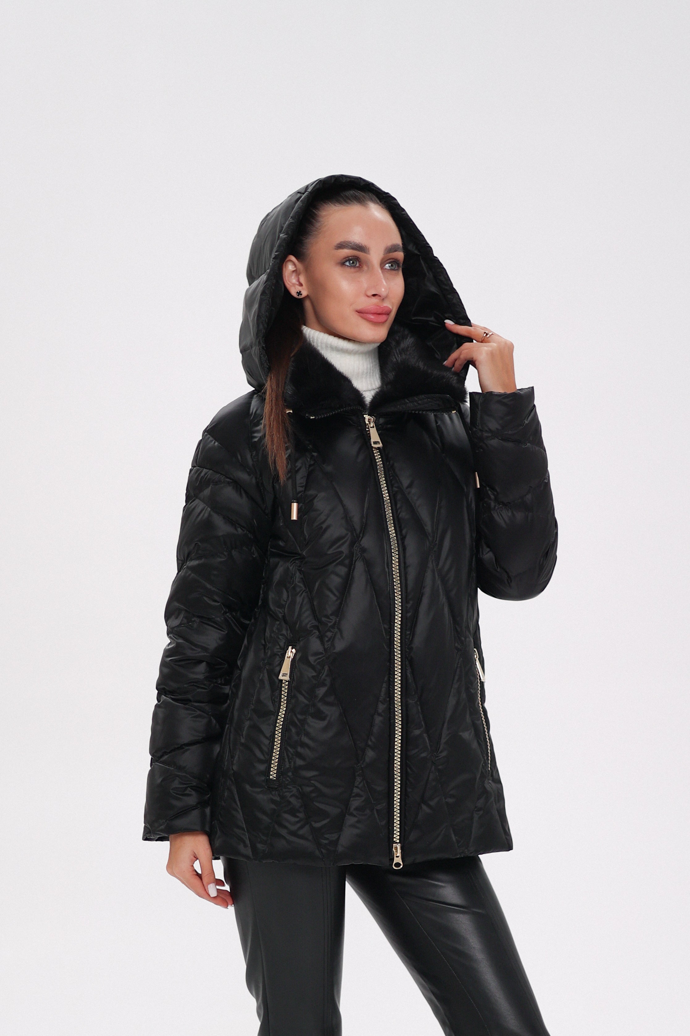 Genuine Mink Fur Trim Down Coat