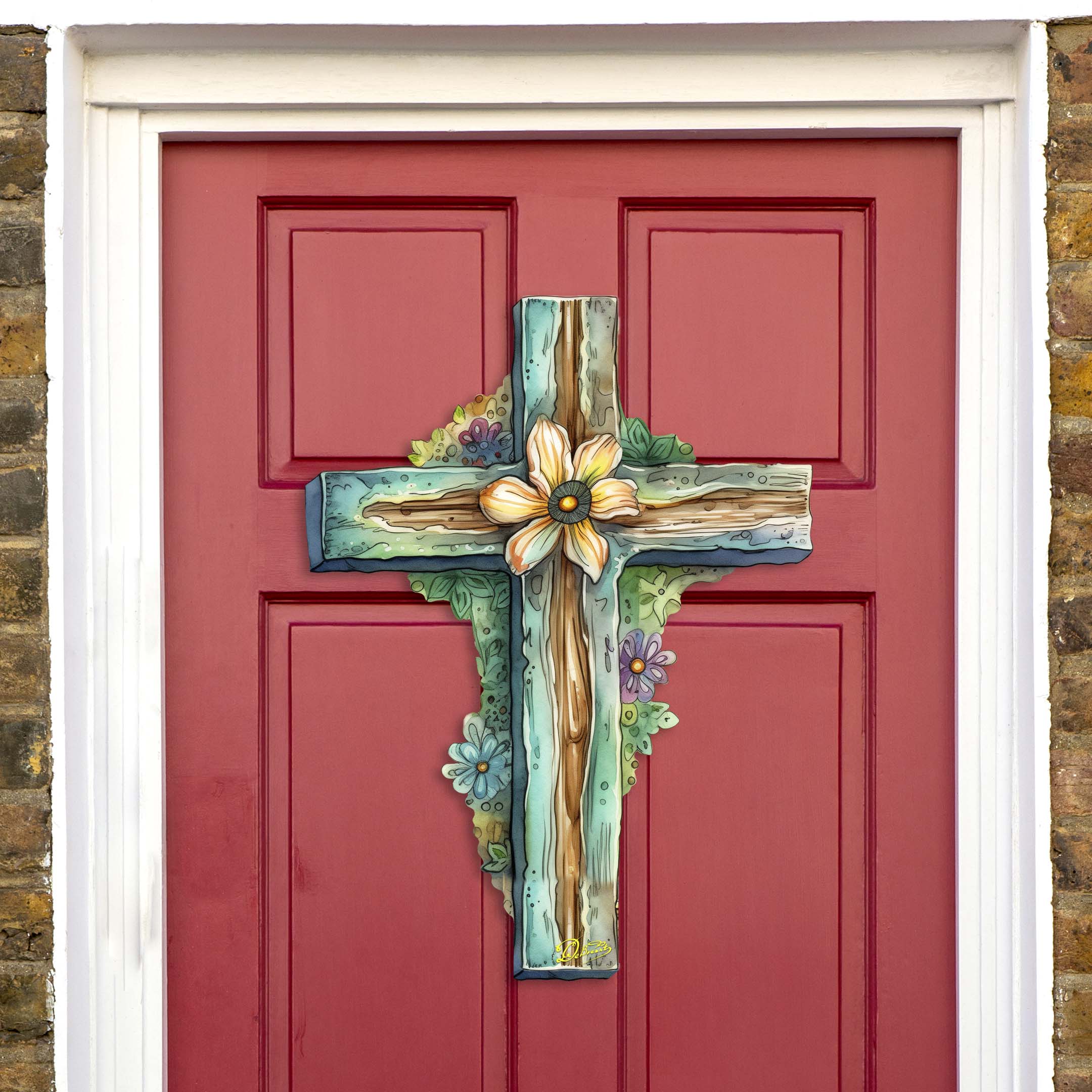 Teal Cross Holiday Door Decor by G. Debrekht - Easter Spring Decor - 8688164H