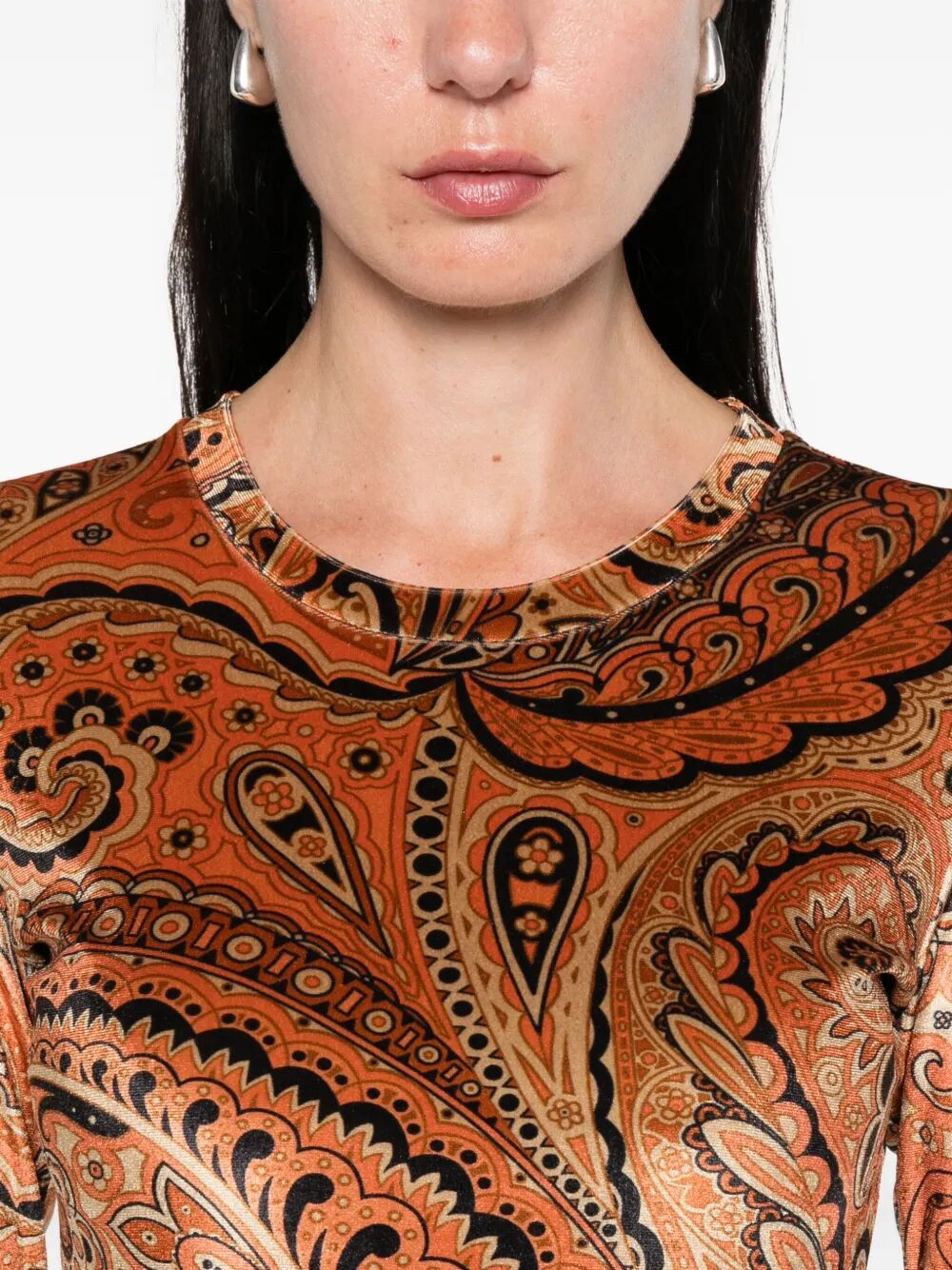 Etro Women Paisley-Print Long-Sleeved Velvet Top