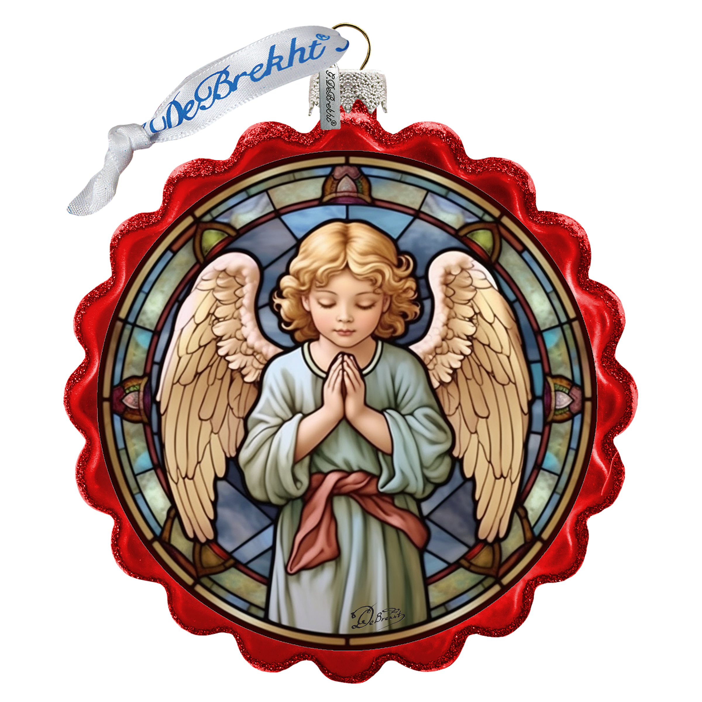 Little Angel Wreath Glass Ornament by G. Debrekht - Nativity Holiday Décor - 759-055