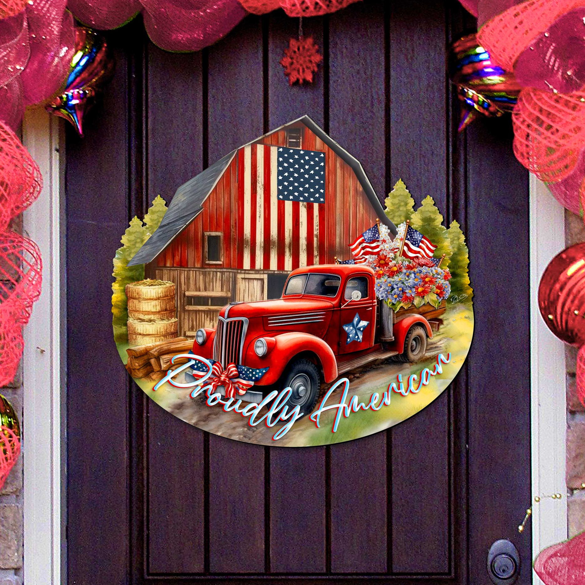 Proudly American Decorative Holiday Door Decor by G. DeBrekht - American Christmas Decor - 8652790H