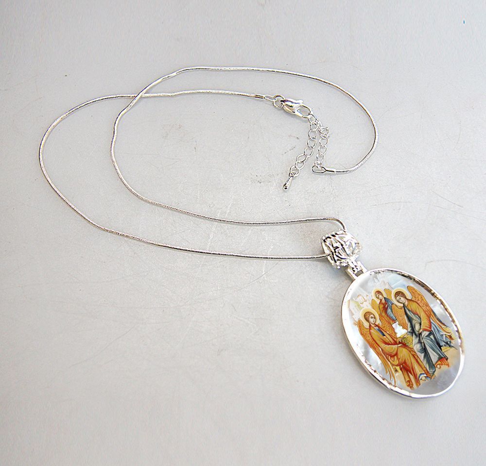 Old Testament Trinity Silver Plated Mother of Pearl Necklace Jewelry - 43015
