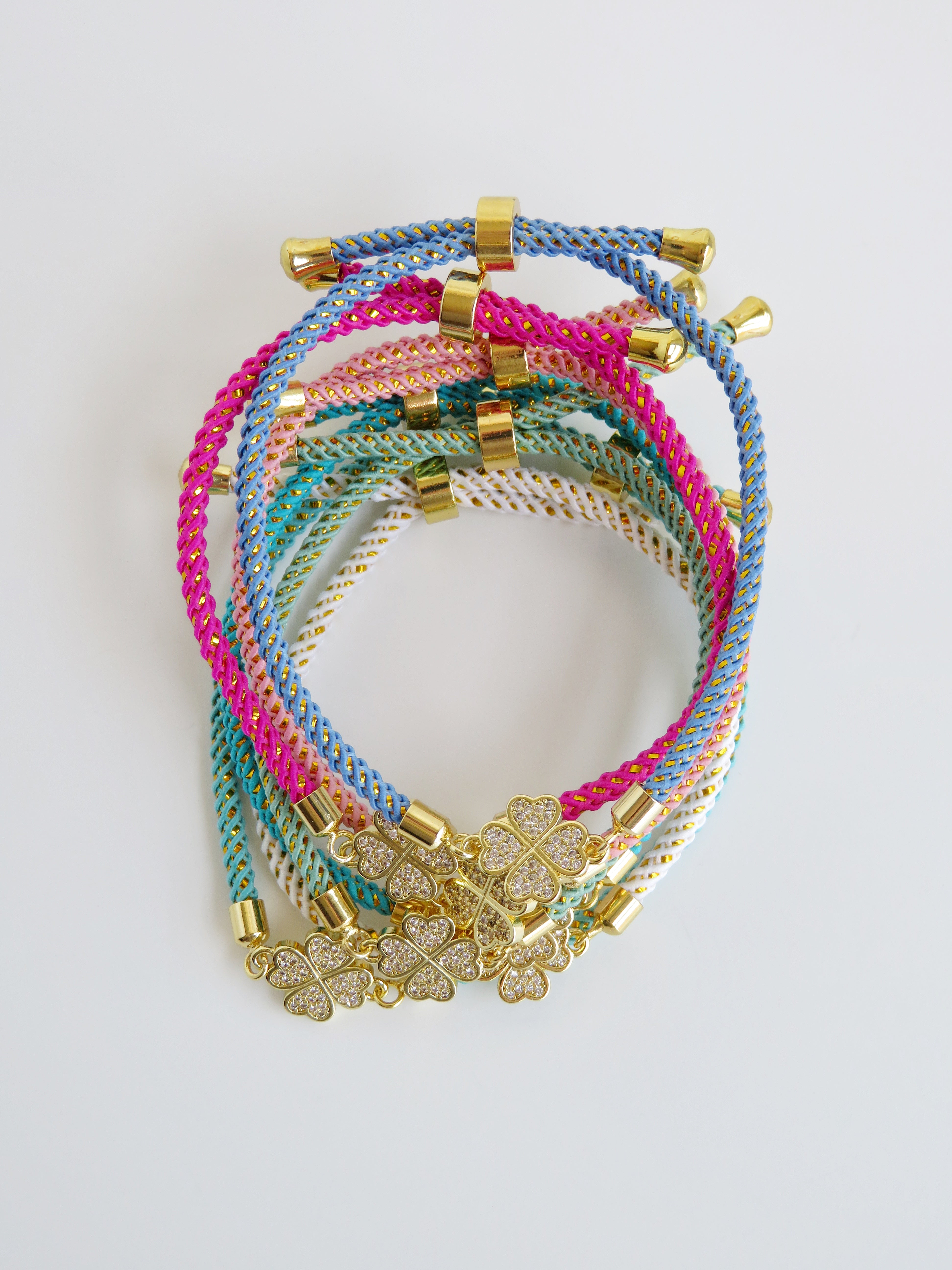 Heart Clover Bracelet - Adjustable Braided Cord