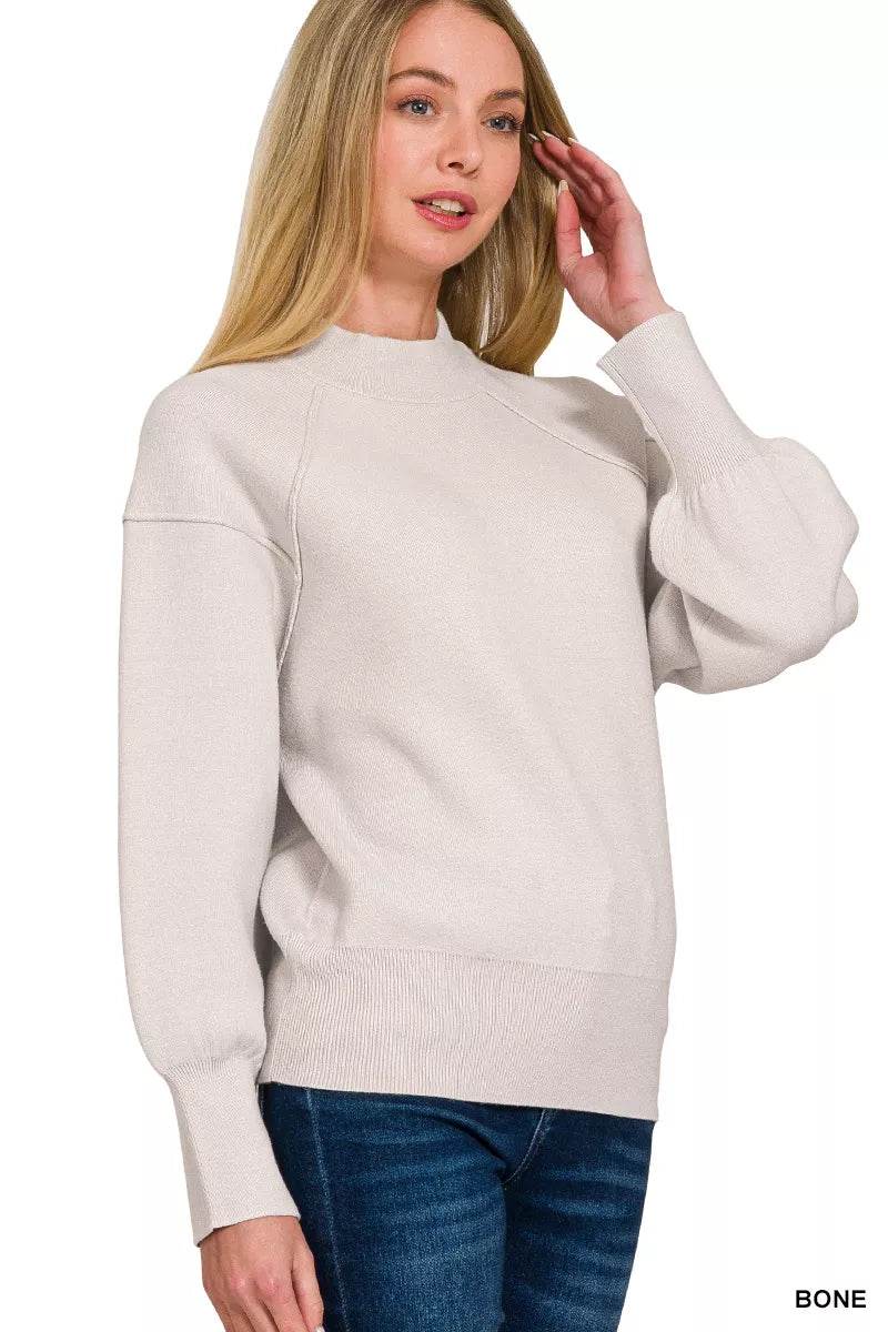 Zenana Viscose Mock Neck Exposed Seam Sweater
