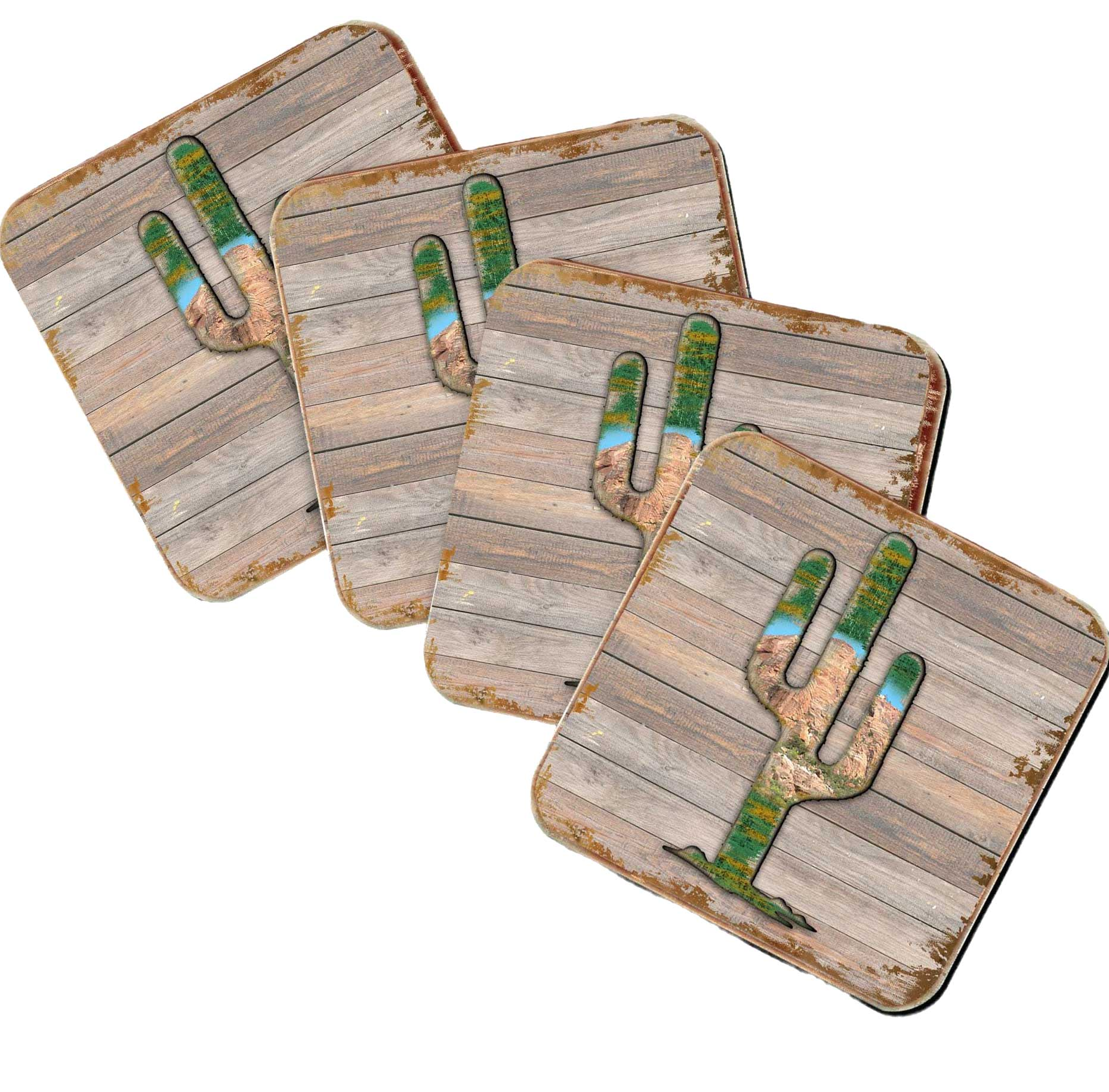 Cactus Wooden Cork Coasters Gift Set of 4 by Nature Wonders - Nature Wildlife Decor  - 8199416C-S4