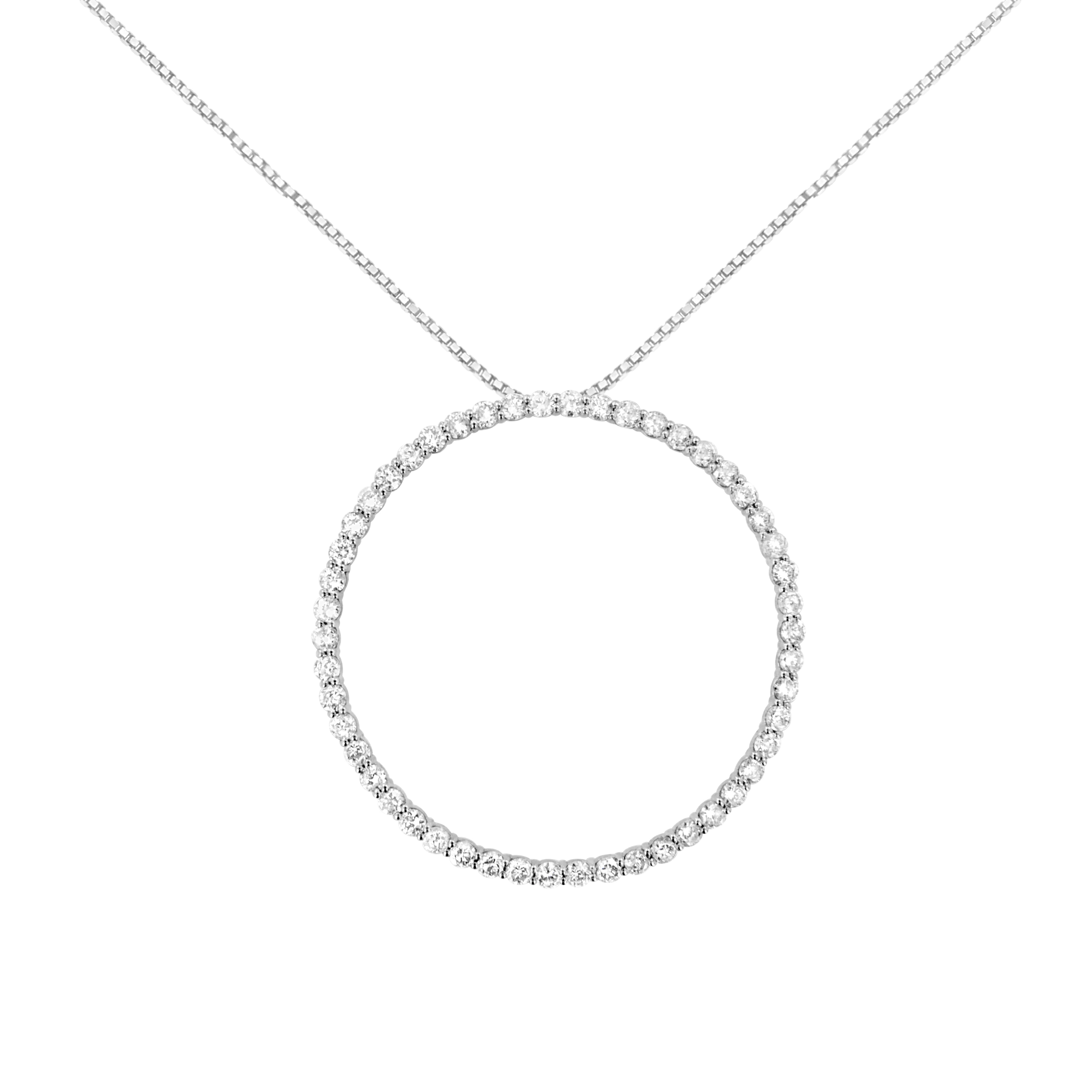 .925 Sterling Silver 4 Cttw Prong Set, Round-Cut Diamond Open Circle Hoop 18" Pendant Necklace (J-K Color, I1-I2 Clarity)