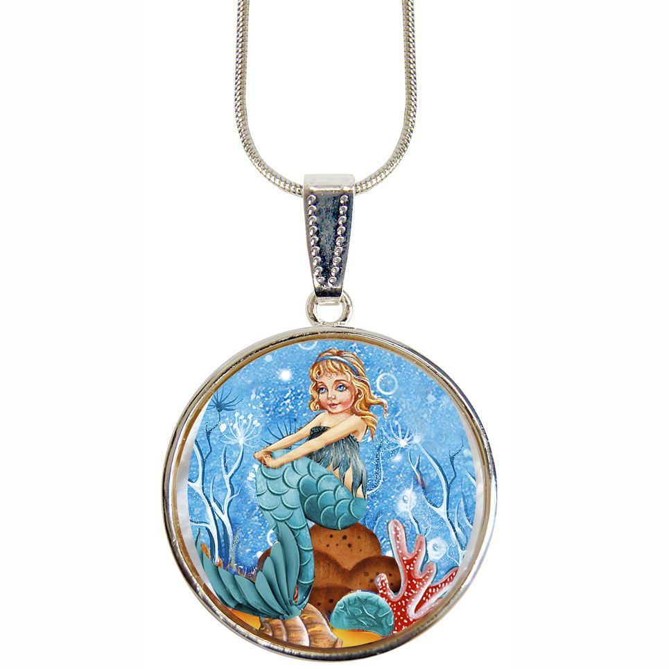 Mermaid Silver Plated Mother of Pearl Jewelry Pendant Necklace - 44042