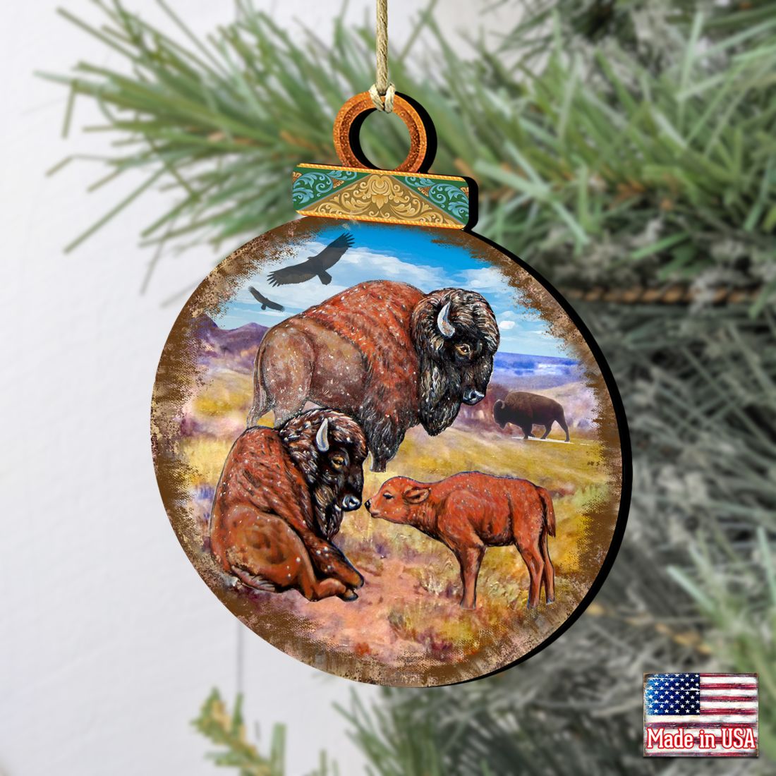 Buffalos Ball Wooden Ornaments by G. DeBrekht - Wildlife Holiday Decor - 8025218
