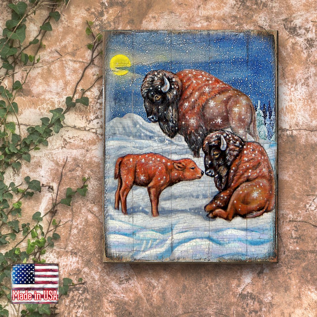 Buffalos Art Wooden Wall Art by Nature Wonders - Nature Wildlife Decor  - 95217B