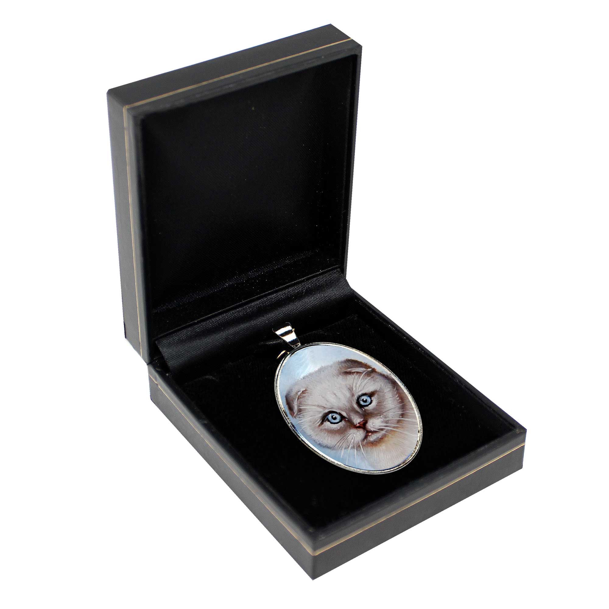 Scottish Cat Silver Plated Mother of Pearl Jewelry Pendant Necklace - 44038O