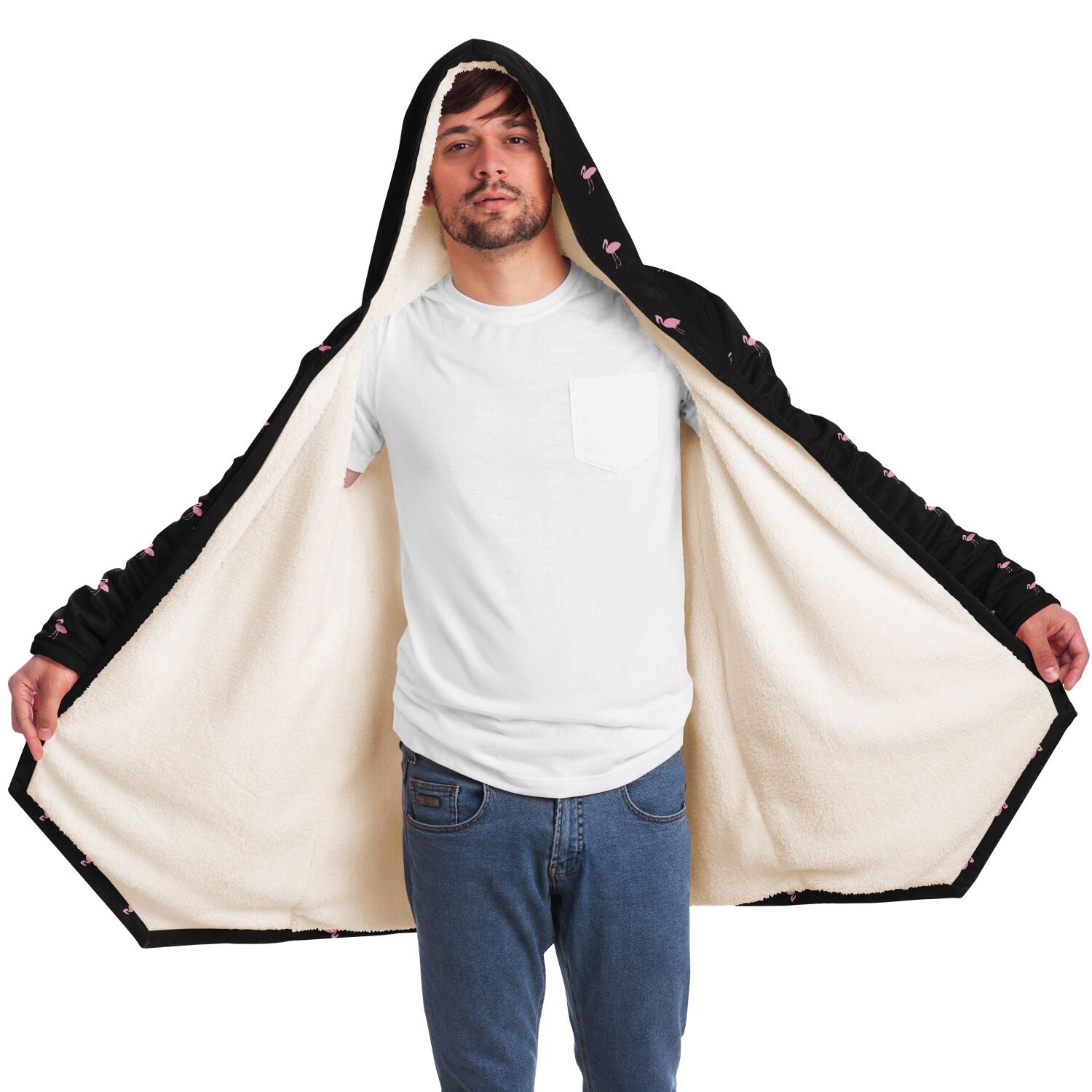Black Classic Flamingo Cloak Hoodie