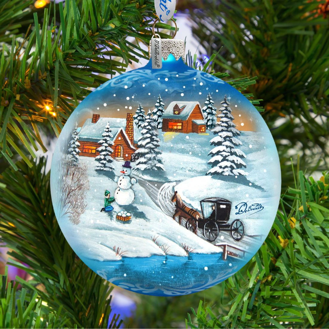 Vintage Winter Village Glass Ornament by G. DeBrekht - Christmas Decor - 73368