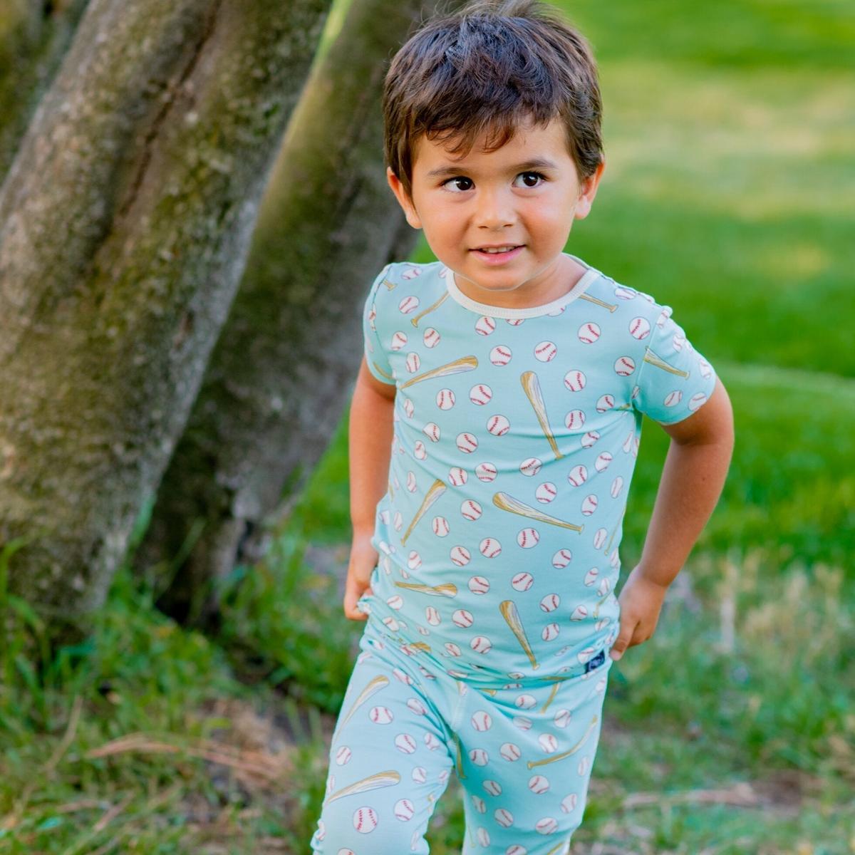 Big Kid PJ S/S - Little Slugger Aqua
