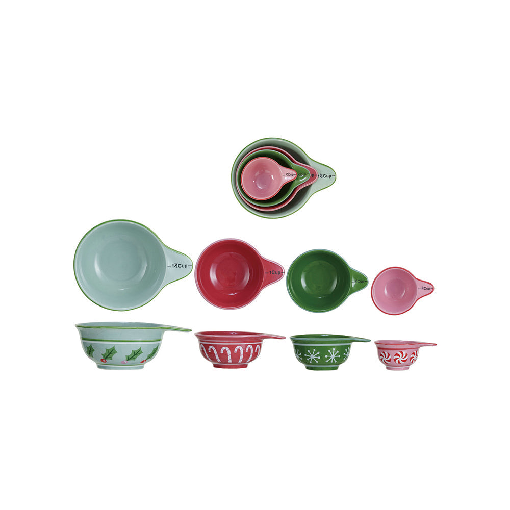 Vintage Christmas Stoneware Measuring Cups, Set of 4