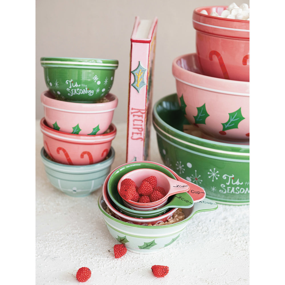 Vintage Christmas Stoneware Measuring Cups, Set of 4