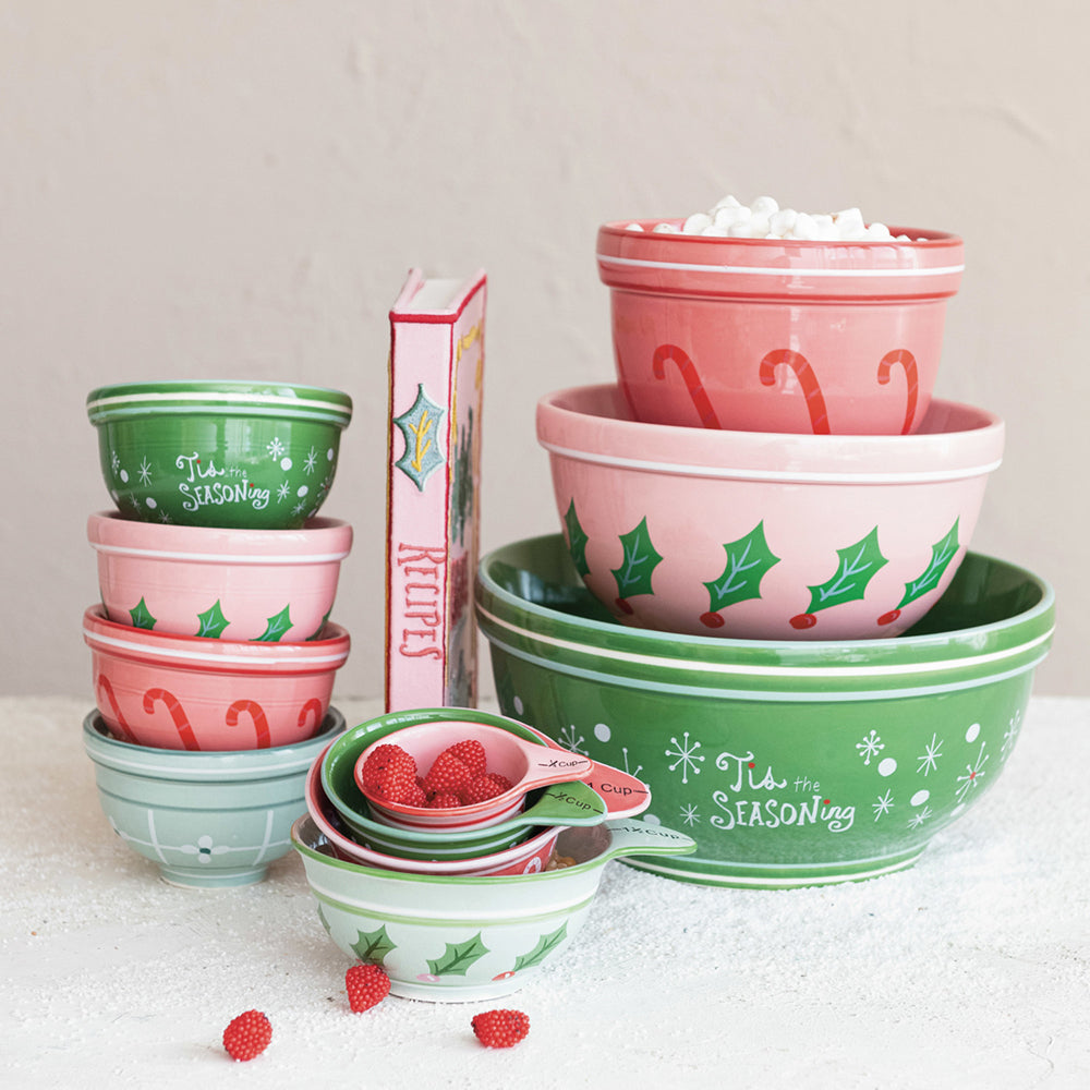 Vintage Christmas Stoneware Measuring Cups, Set of 4