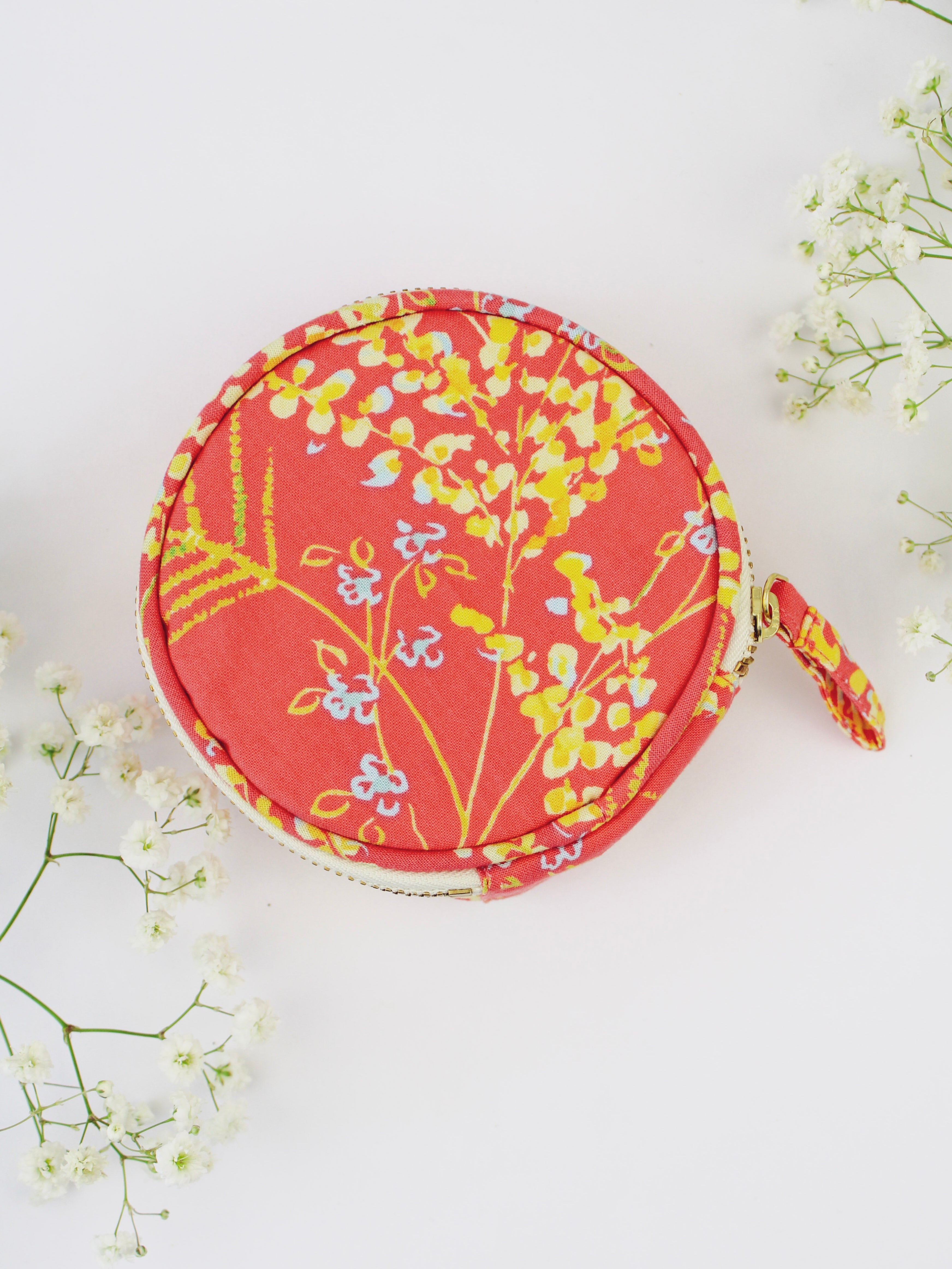 Coral Meadow Flowers Jewelry Pouch