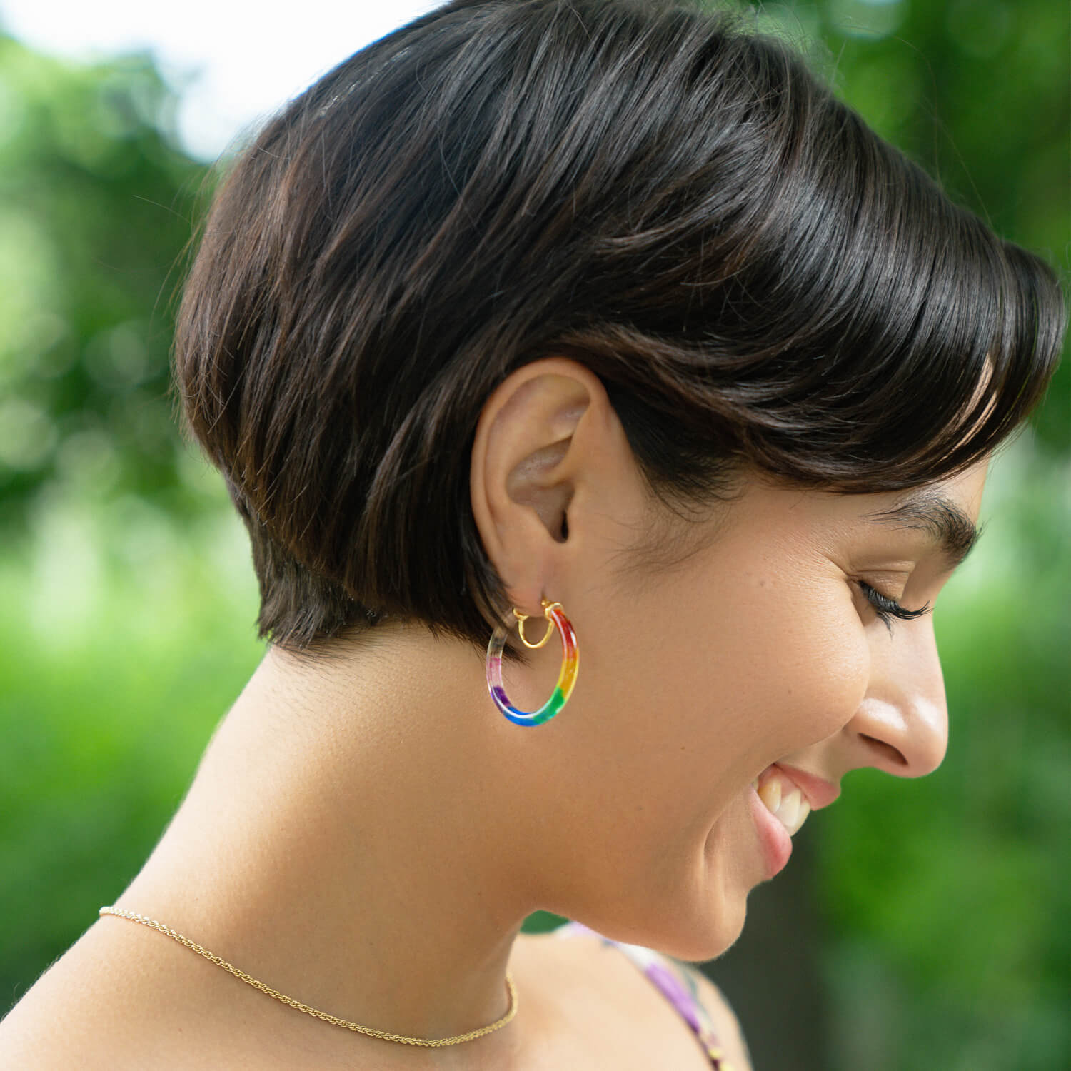 PRIDE Rainbow Tie Dye Lucite Thin Hoops