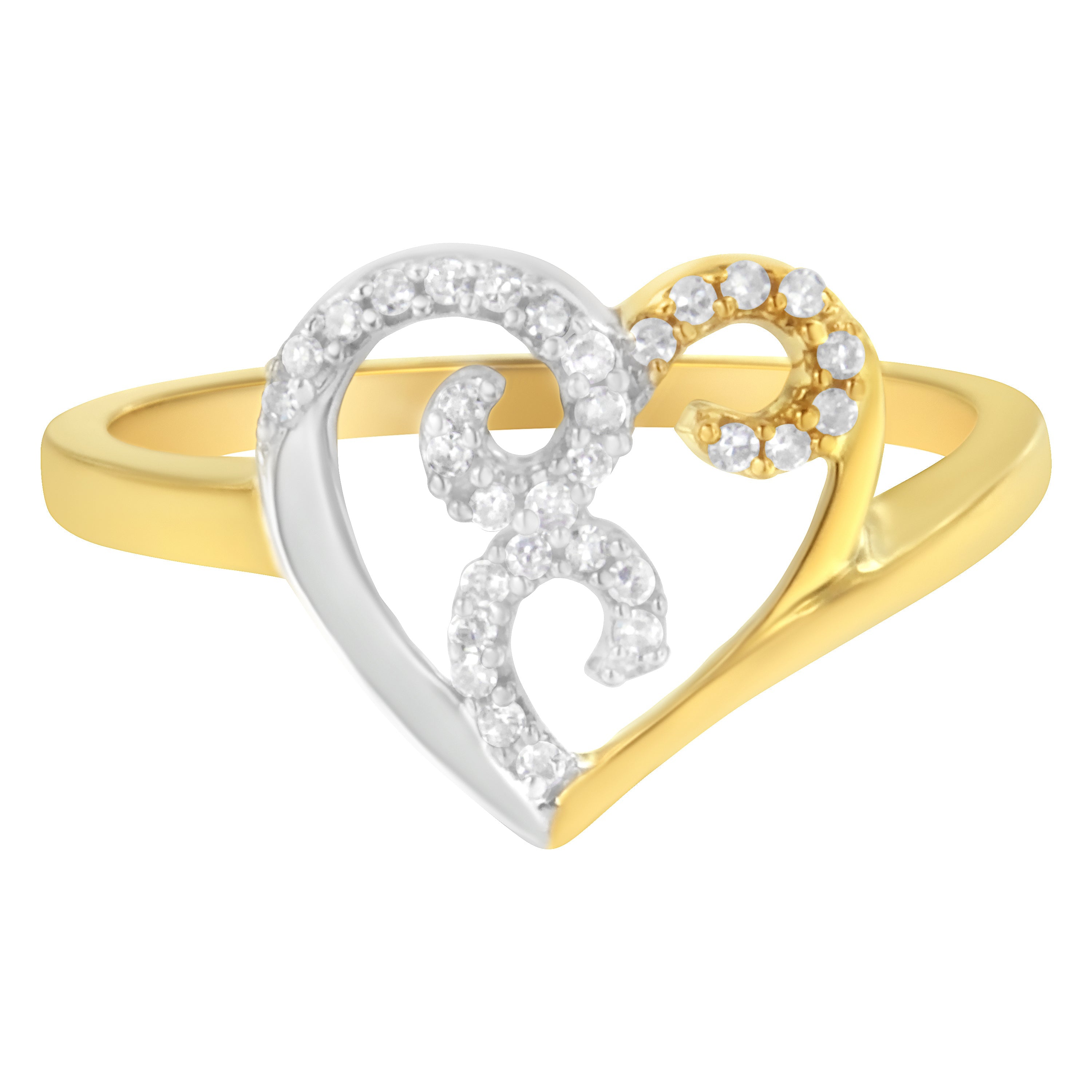 10K Two-Toned Gold Diamond Heart Shape Cluster Ring (1/6 Cttw, H-I Color, I1-I2 Clarity) - Size 7-1/2