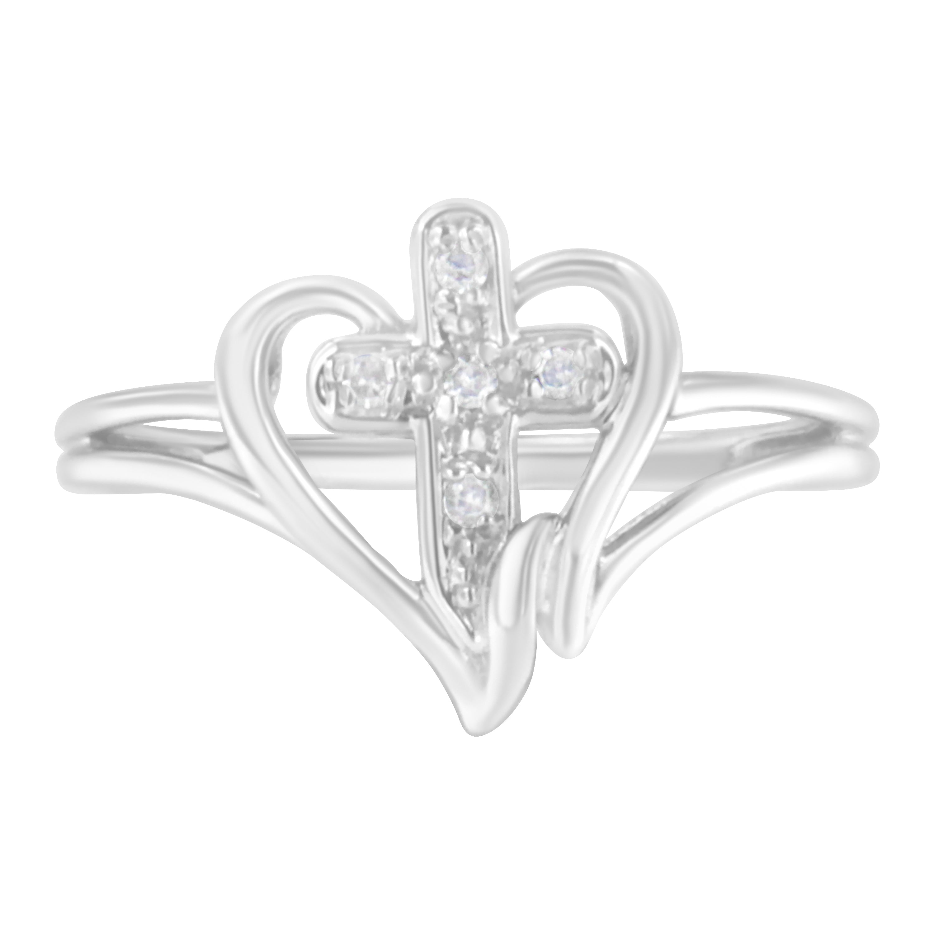 10K White Gold Diamond-Accented Cross & Open Heart Promise Fashion Ring (H-I Color, I1-I2 Clarity) - Size 7-1/2