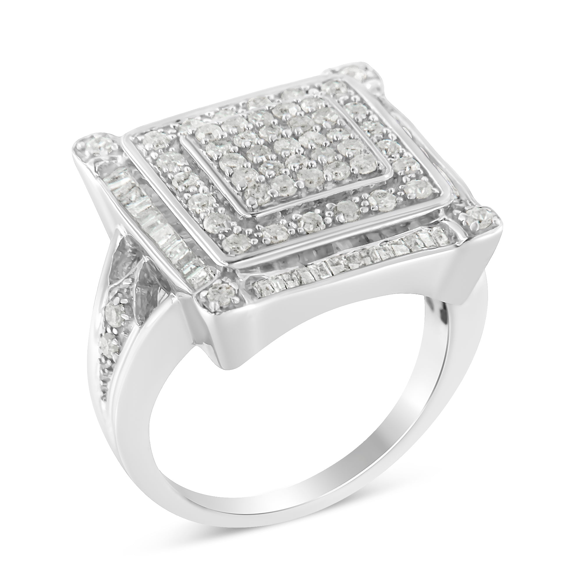 .925 Sterling Silver Round-Cut Cushion Shaped Diamond Ring (1 Cttw, I-J Color, I2-I3 Clarity) - Size 6-1/2