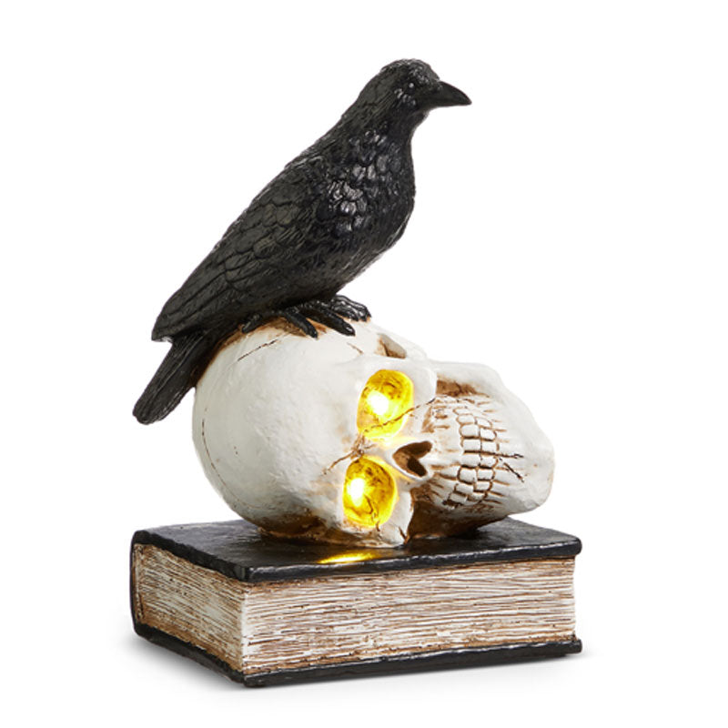 10" Lighted Nevermore Raven And Skull