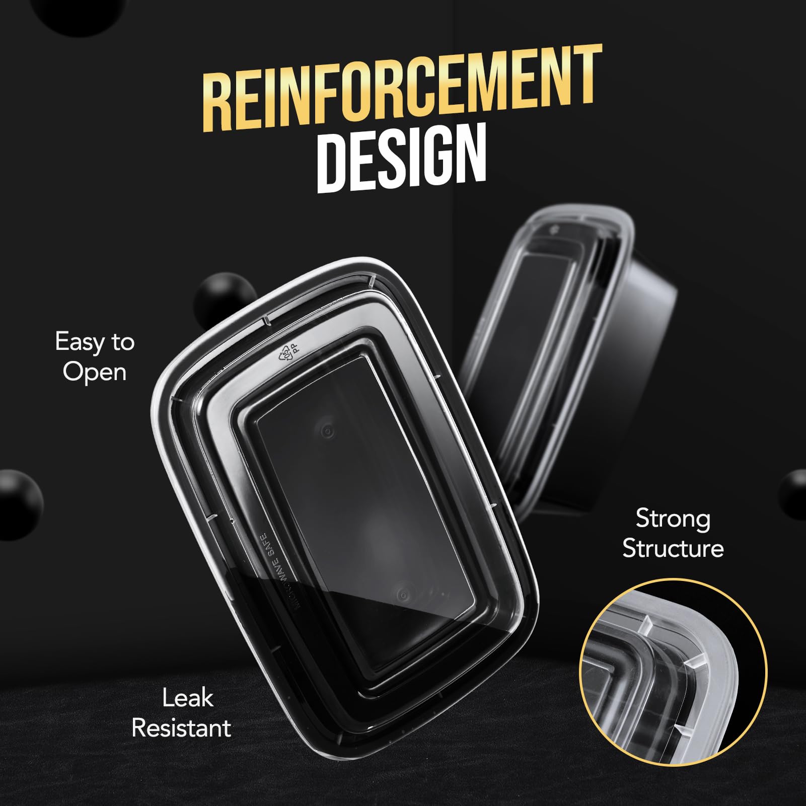 100-Piece (50-Pack) 24 OZ Meal Prep Containers Reusable with Lids, Sturdy Leakproof & Food Safe, Microwave, Freezer, Dishwasher Safe To Go Food Containers, Plastic Take Out Containers, Black