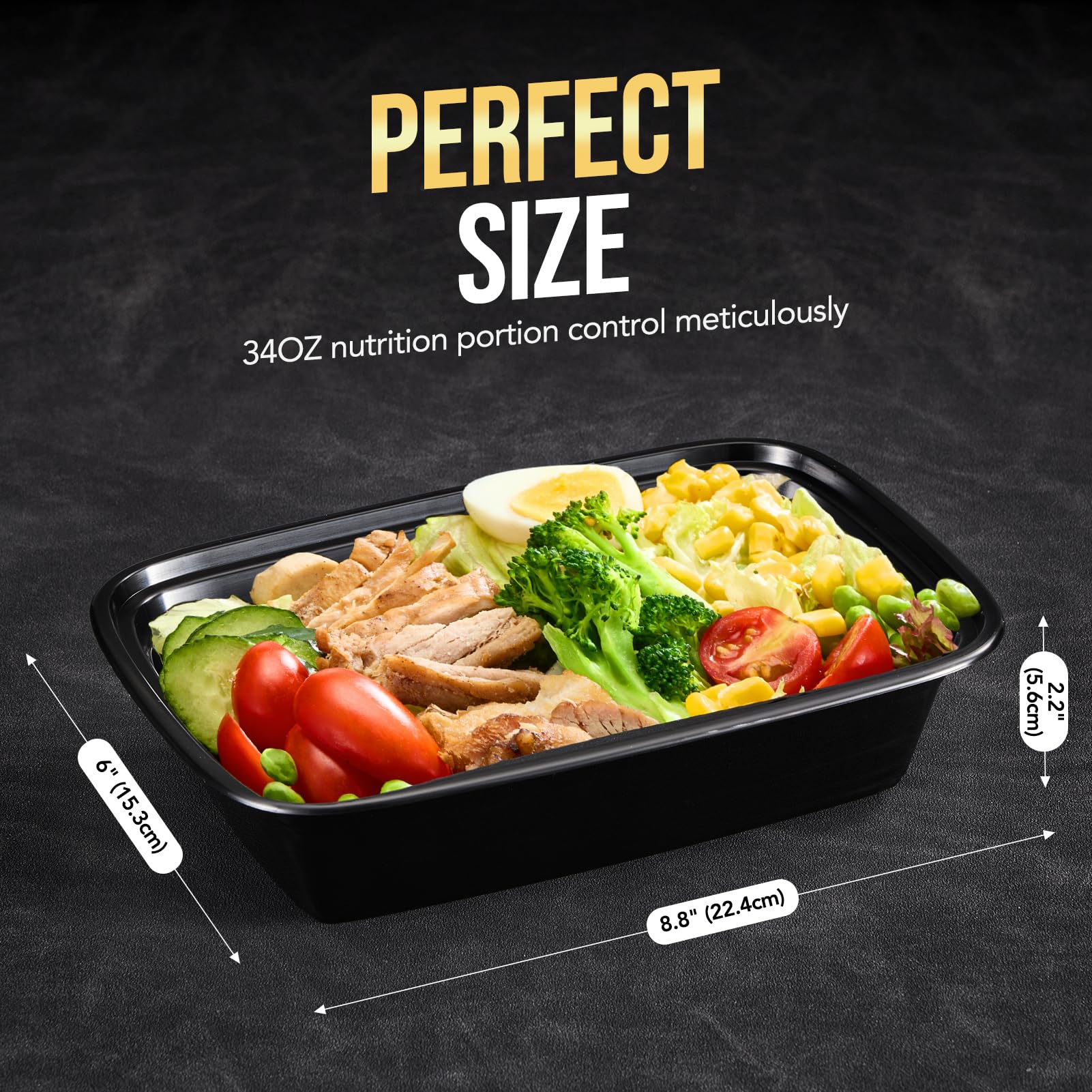 100-Piece (50-Pack) 24 OZ Meal Prep Containers Reusable with Lids, Sturdy Leakproof & Food Safe, Microwave, Freezer, Dishwasher Safe To Go Food Containers, Plastic Take Out Containers, Black