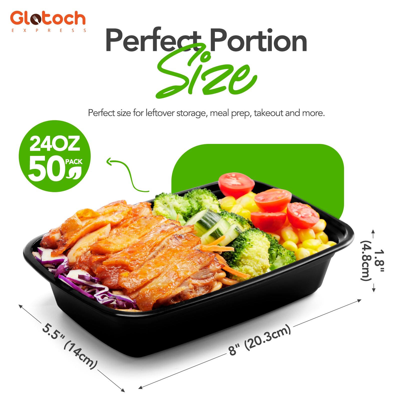 100-Piece (50-Pack) 24 OZ Meal Prep Containers Reusable with Lids, Sturdy Leakproof & Food Safe, Microwave, Freezer, Dishwasher Safe To Go Food Containers, Plastic Take Out Containers, Black