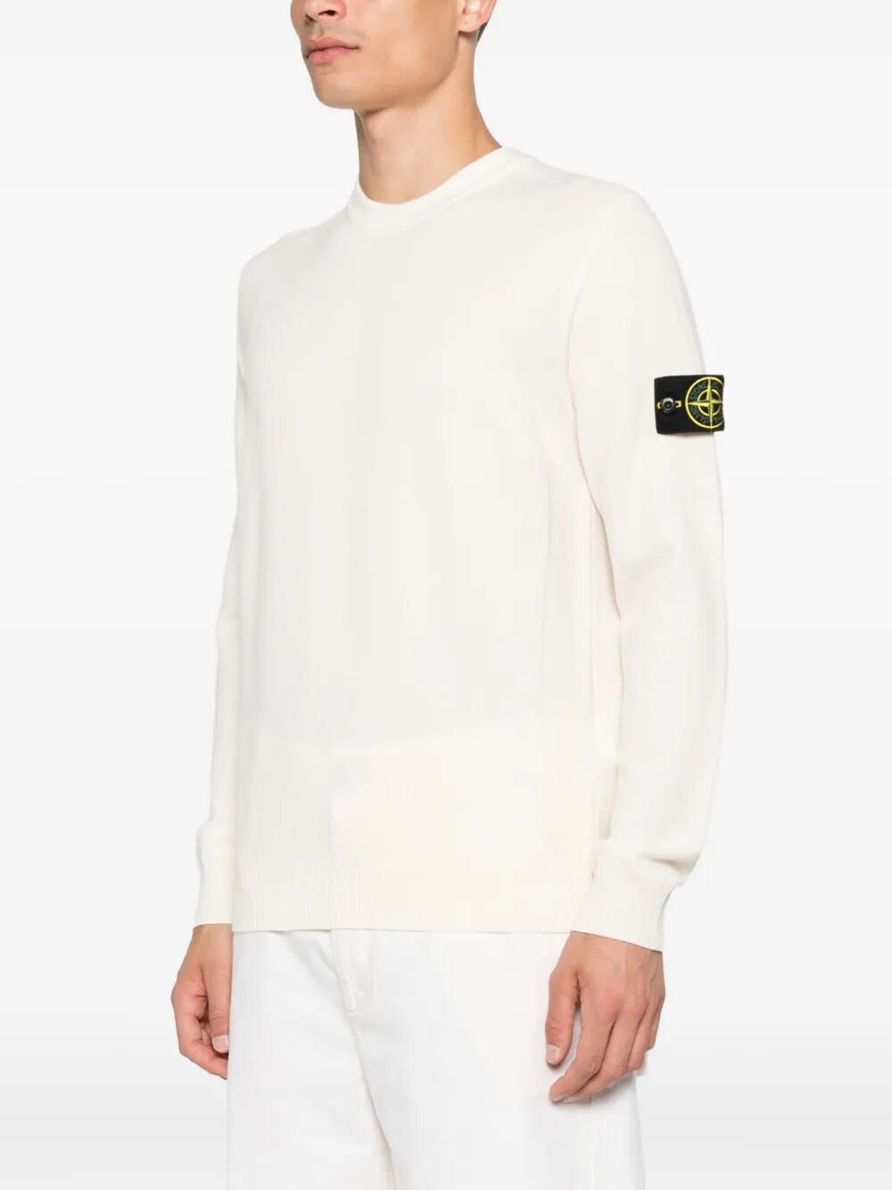Stone Island Men Stretch Wool Crewneck Sweater With Reverse Stitch Details