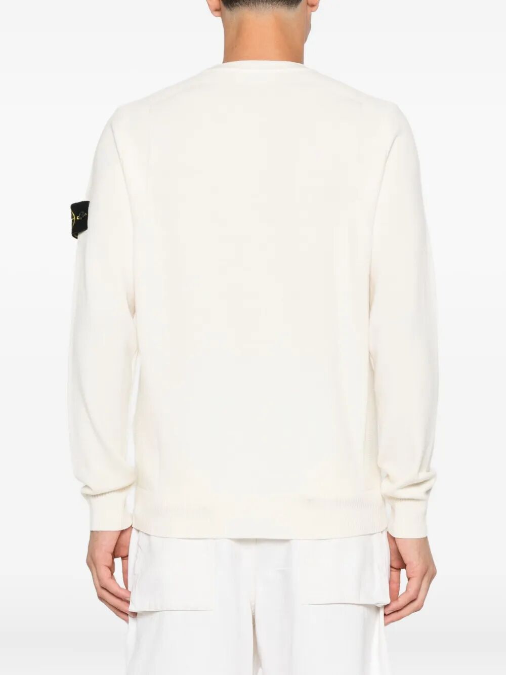 Stone Island Men Stretch Wool Crewneck Sweater With Reverse Stitch Details