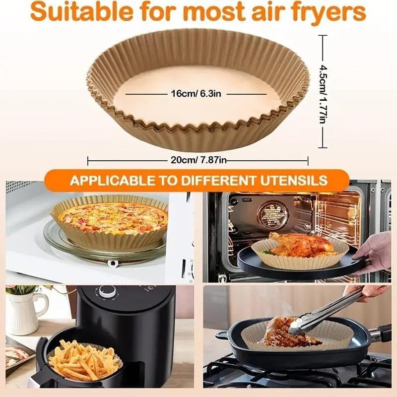 100pcs Disposable Air Fryer Liners, Non - stick Oil - proof Waterproof Parchment Paper, Multi - purpose for Baking & Air Fryer（Super good qualiey）
