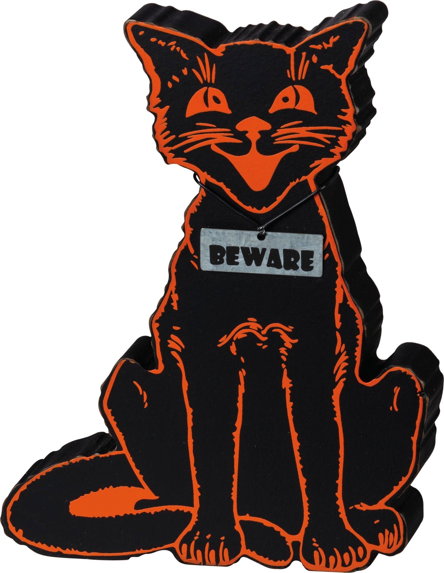 Beware Black Cat Chunky Sitter Wood Sign