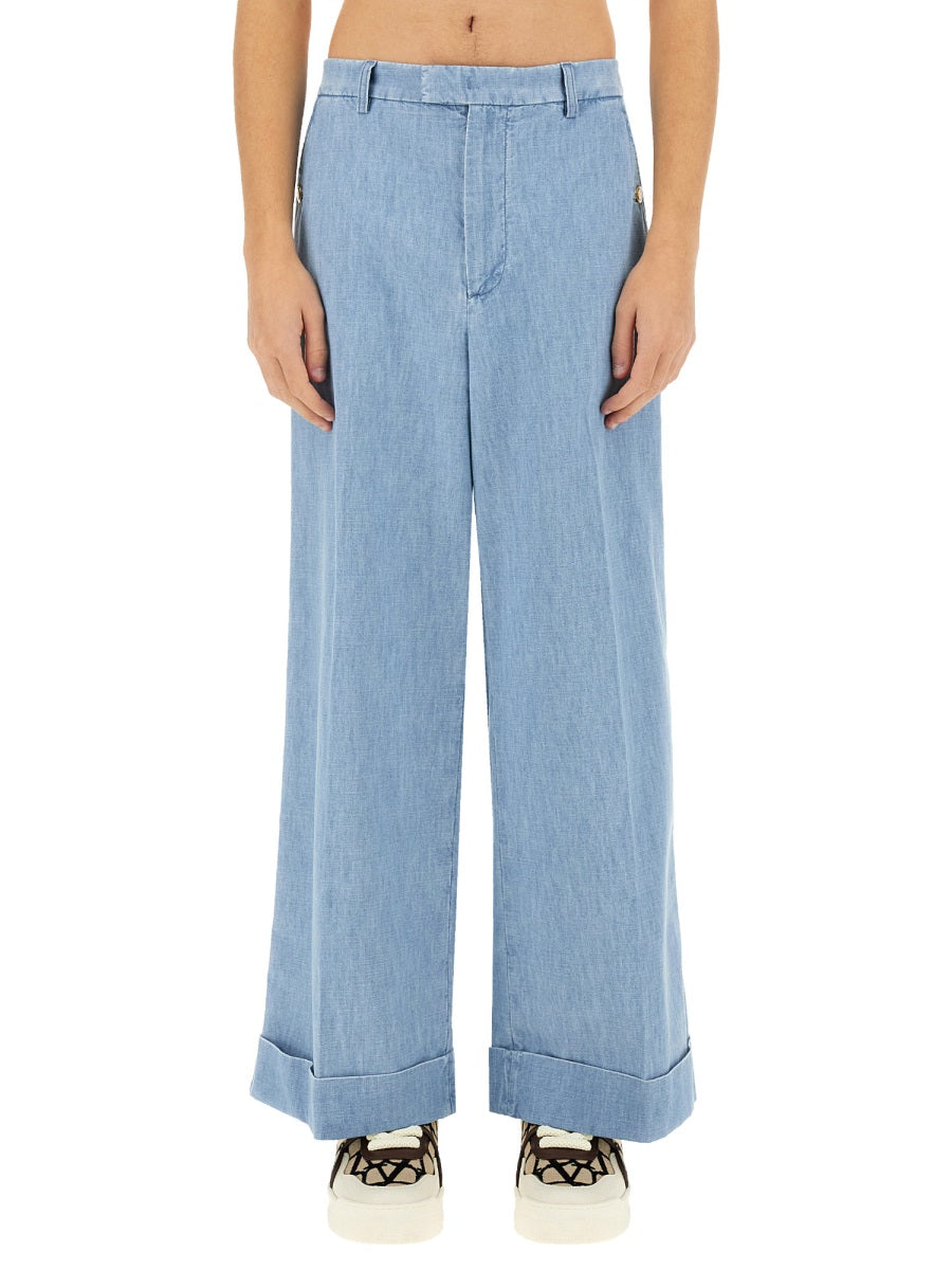 Valentino Men Denim Pants With Lapels