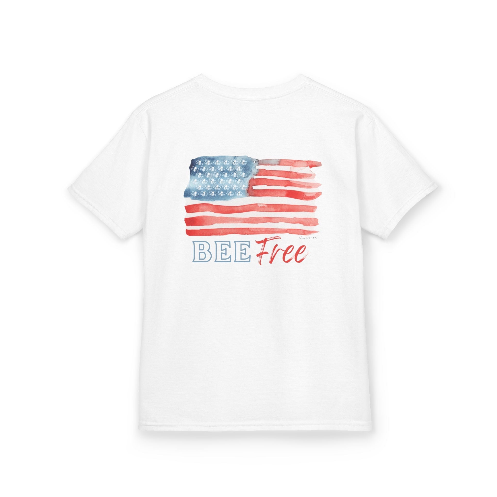 Bee Free American Flag with Bee Stars Short Sleeve Youth Unisex Hive Tee