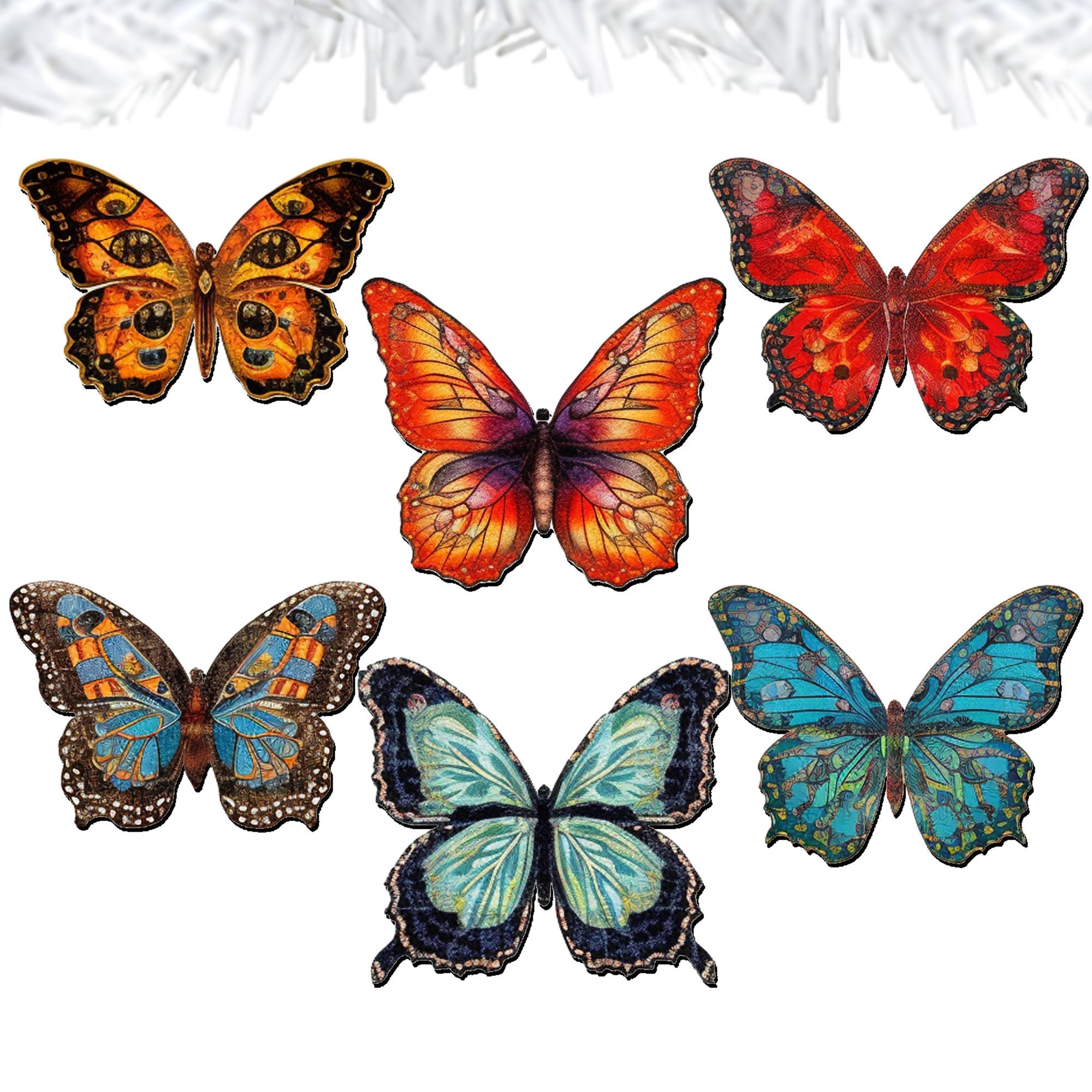 Summer Butterfly Decorative Wooden Clip-on Ornaments of 6 by G. Debrekht - Christmas Decor - 8090012-2C-S6