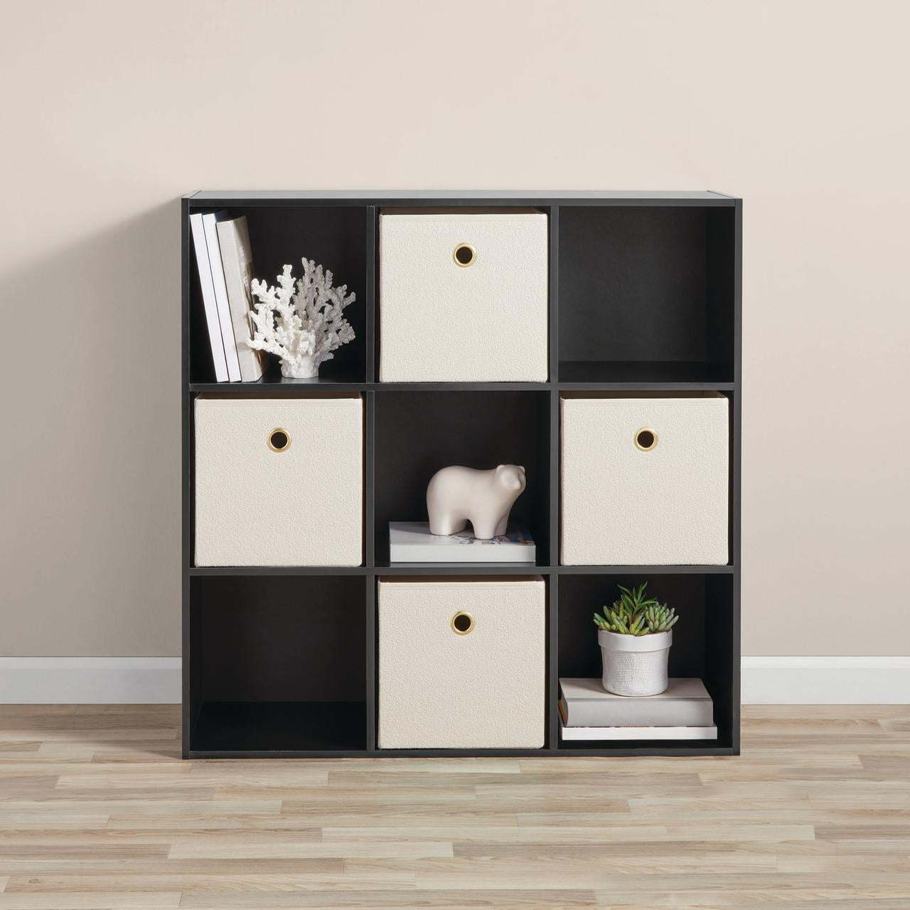 11" 9-Cube Storage Organizer Top panel and 2 middle shelves support up to 22 lbs each; bottom panel supports up to 33 lbs