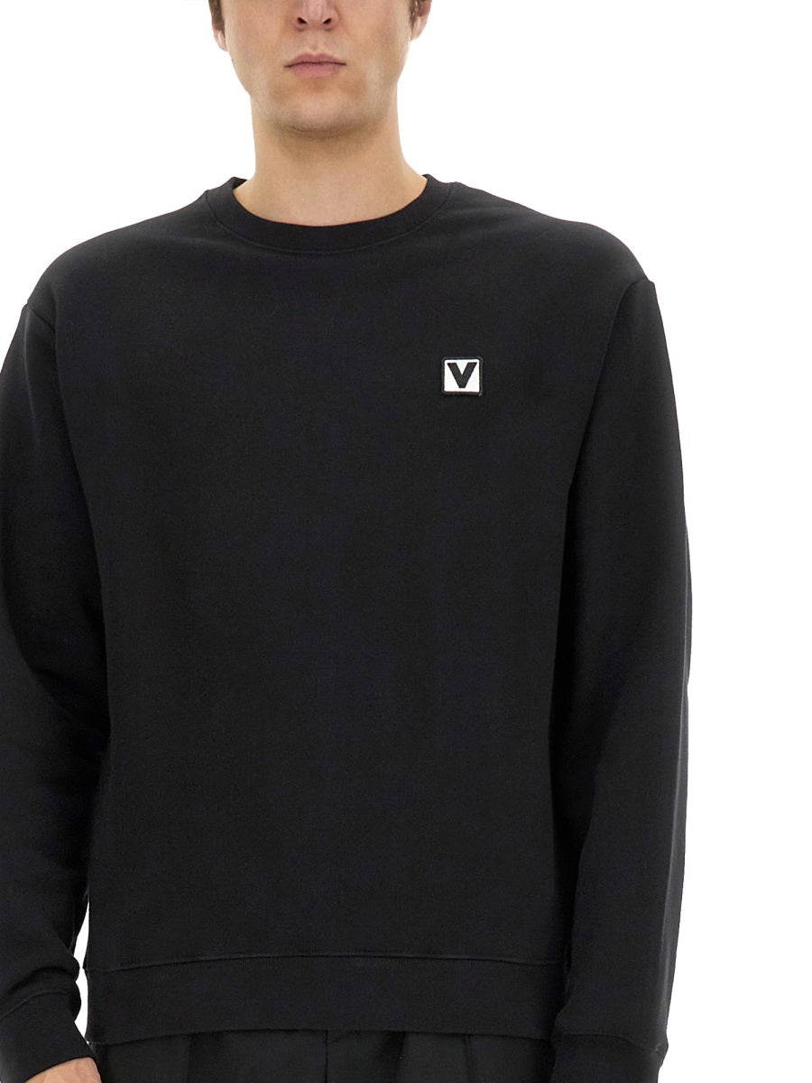 Valentino Men Cotton Crewneck Sweatshirt With "Chez Valentino" Patch