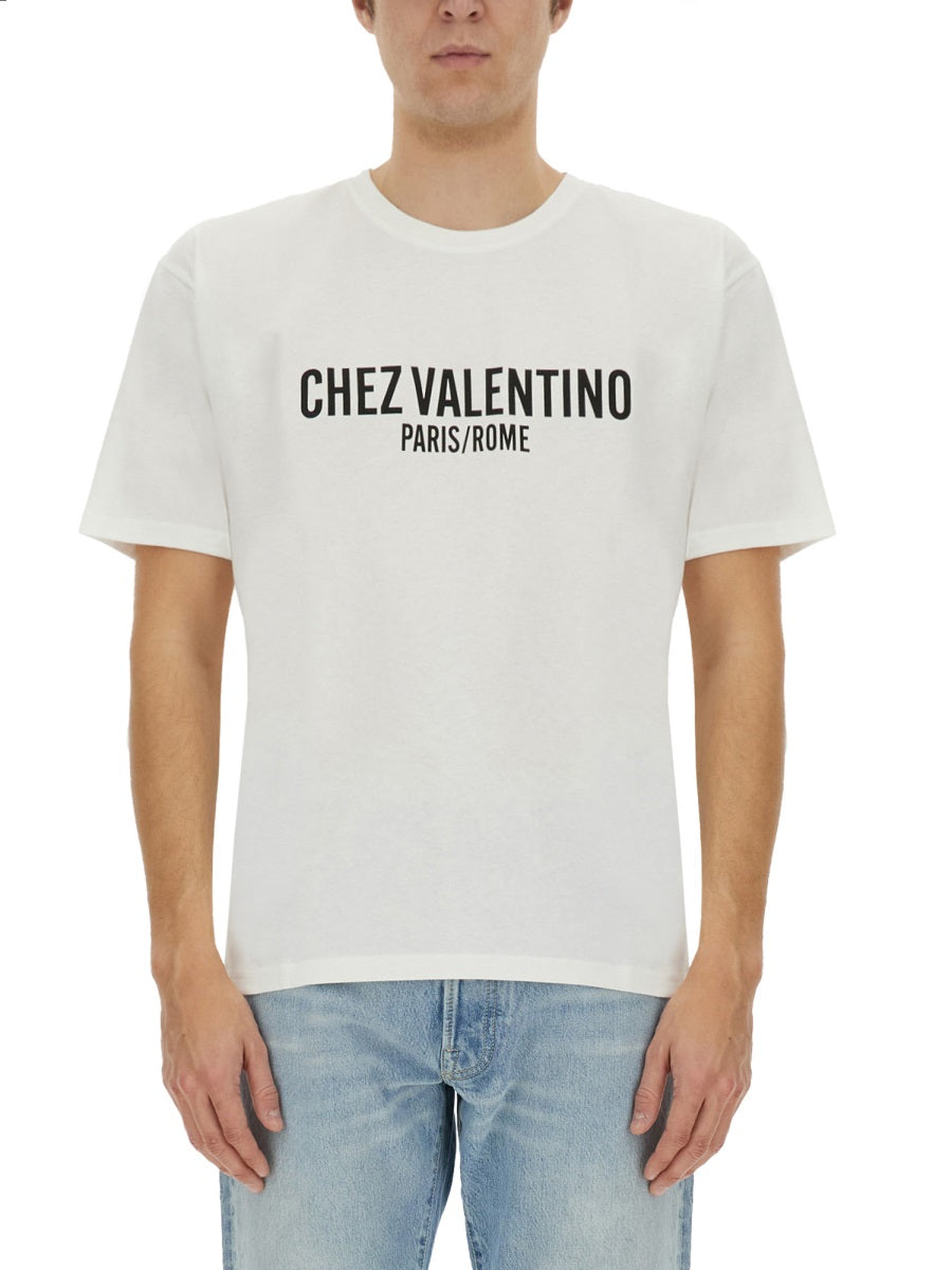 Valentino Men Cotton T-Shirt With "Chez Valentino" Print