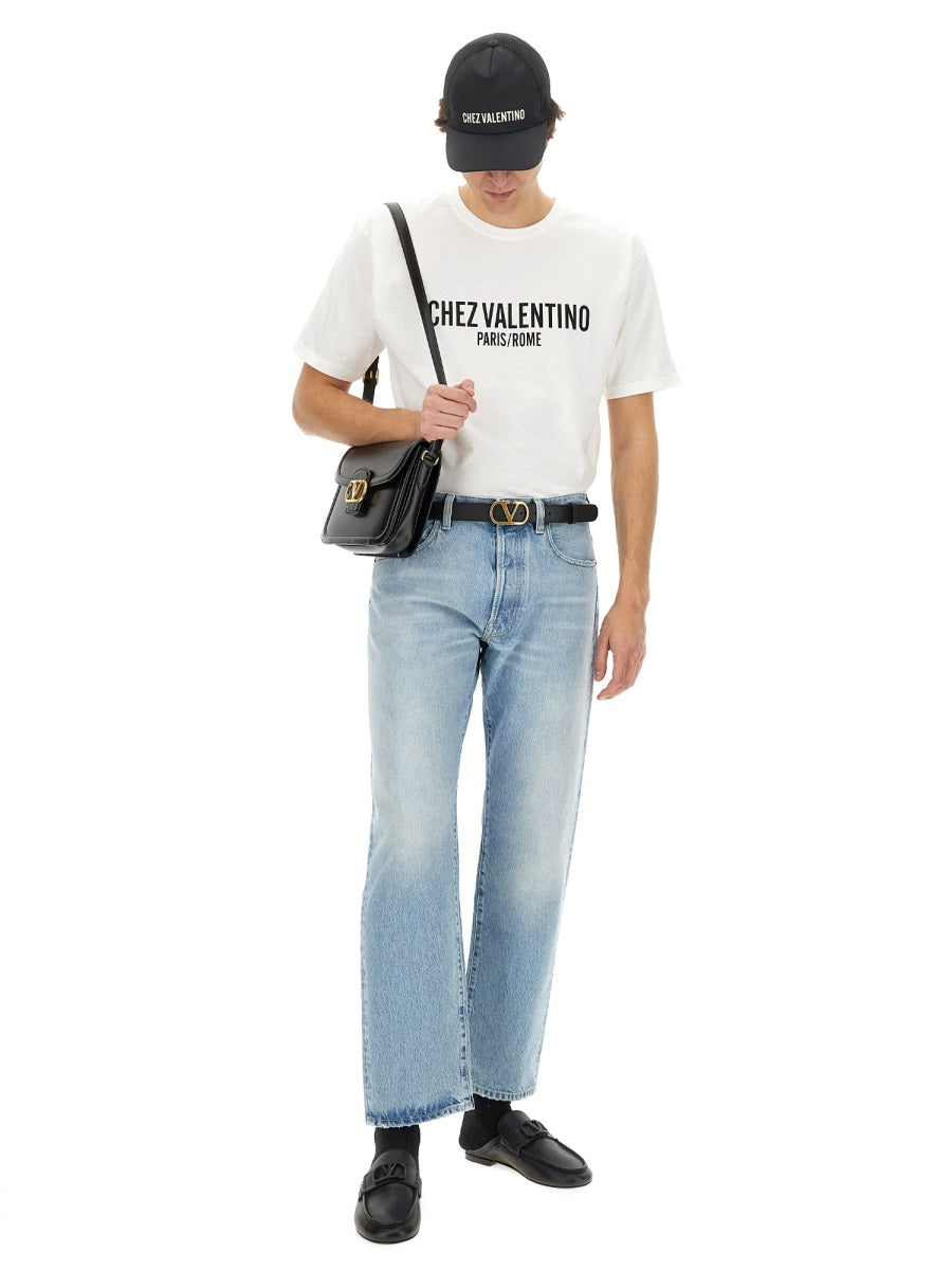 Valentino Men Cotton T-Shirt With "Chez Valentino" Print