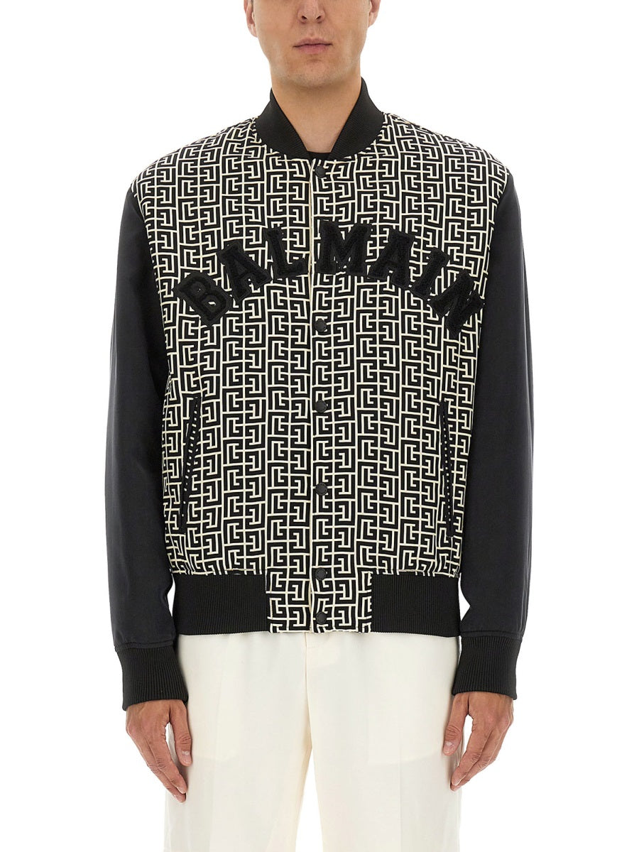 Balmain Men Monogrammed Varsity Jacket With Patches
