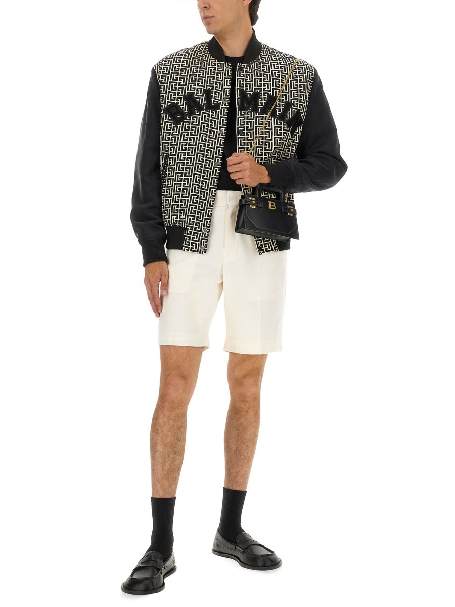 Balmain Men Monogrammed Varsity Jacket With Patches