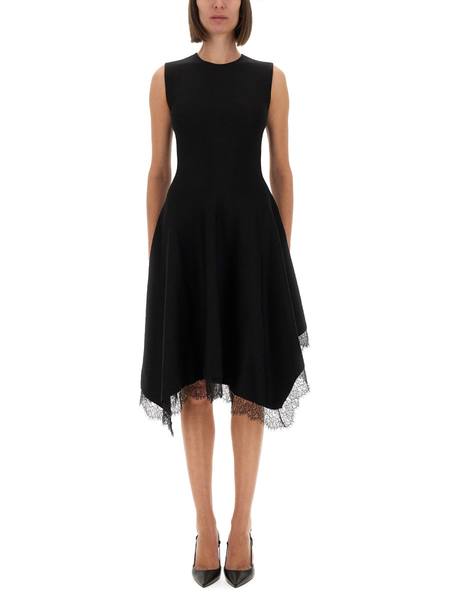 Alexander Mcqueen Women Asymmetrical Dress With Lace Detailing