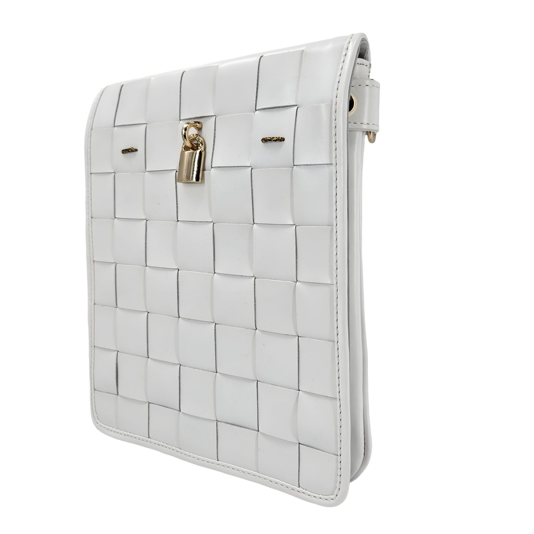 Woven Leather White Crossbody Bag